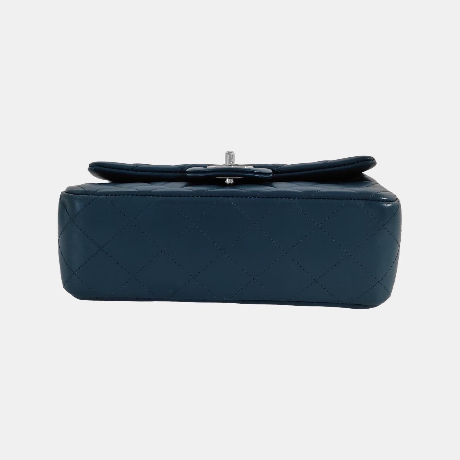 Chanel Classic Flap Rectangular Mini Teal Green Lambskin 2020 en vente 5