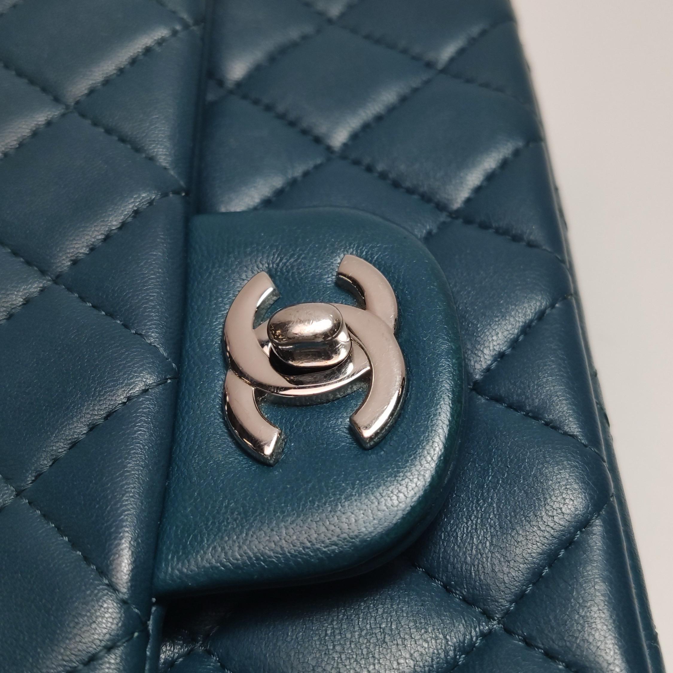 Chanel Classic Flap Rectangular Mini Teal Green Lambskin 2020 in vendita 6