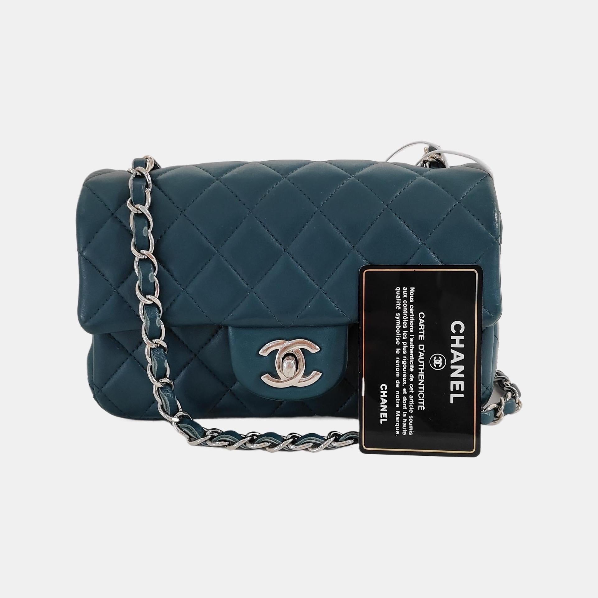 Chanel Classic Flap Rectangular Mini Teal Green Lambskin 2020 en vente 7