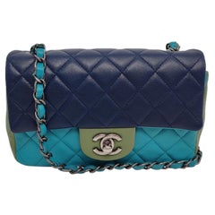 Chanel Classic Flap Rectangular Mini Tri-color Navy Blue Green Silver Hardware 2