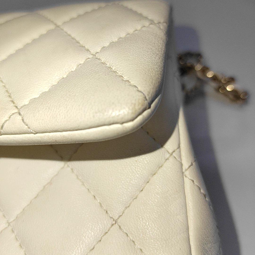 Chanel Classic Flap Rectangular Mini White Lambskin Pearl Crush Gold Ball Chain 7