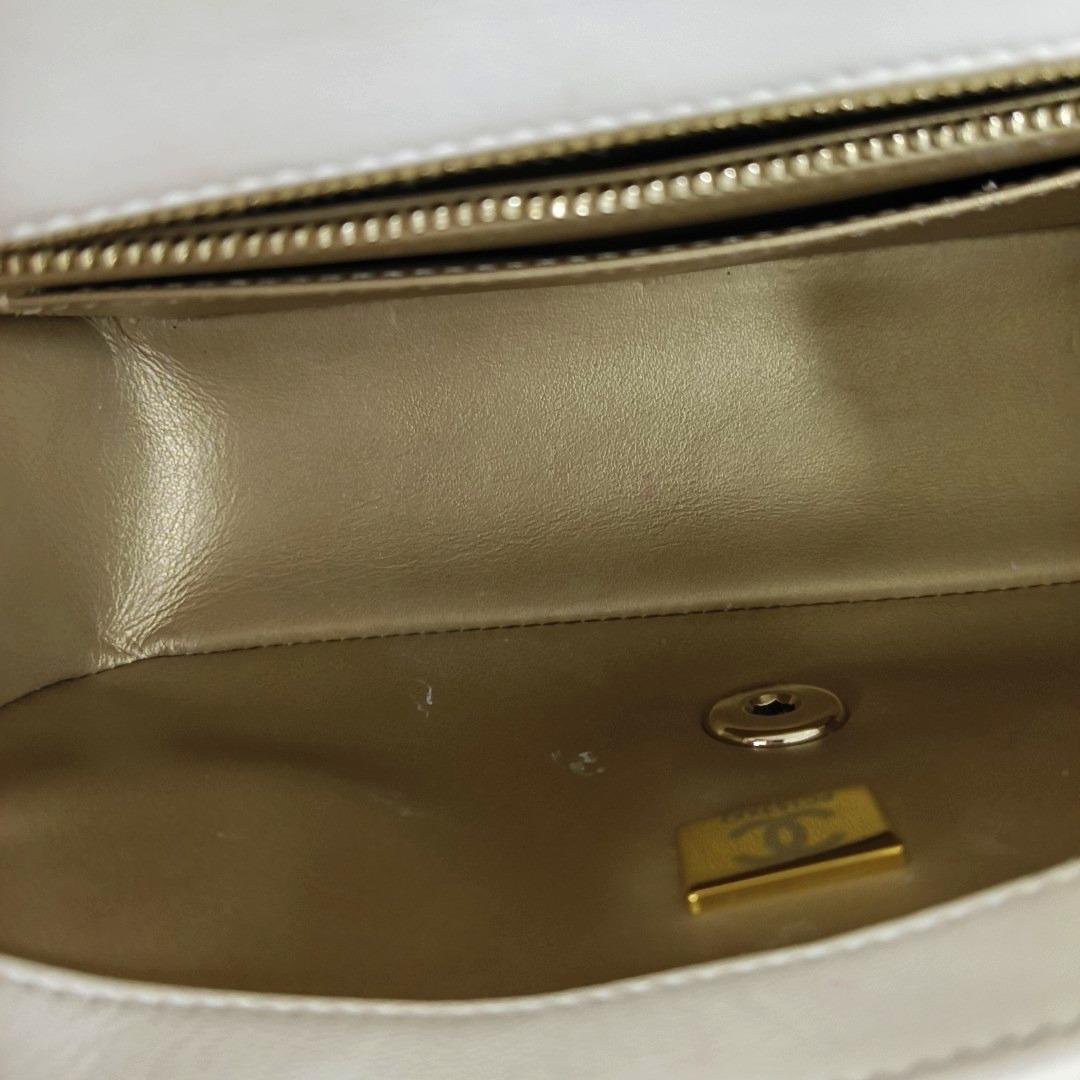 Chanel Classic Flap Rectangular Mini White Lambskin Pearl Crush Gold Ball Chain 10