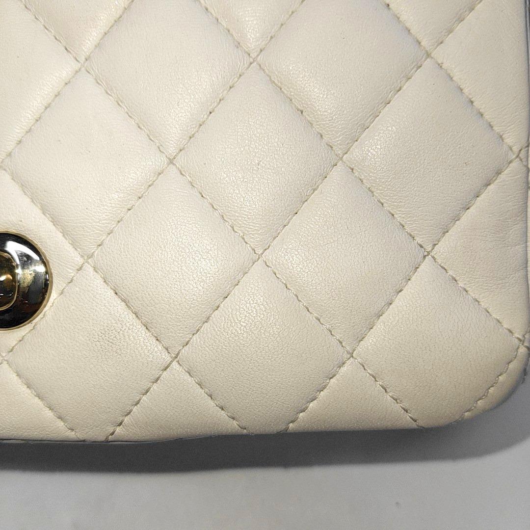 Chanel Classic Flap Rectangular Mini White Lambskin Pearl Crush Gold Ball Chain 4