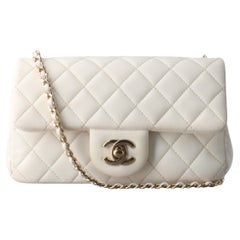 Chanel Classic Flap Rectangular Mini White Lambskin Pearl Crush Gold Ball Chain