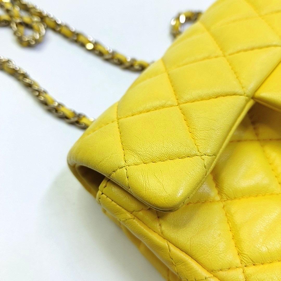 Brown Chanel Classic Flap Extra Super Mini Yellow Lambskin Gold Hardware, 2011