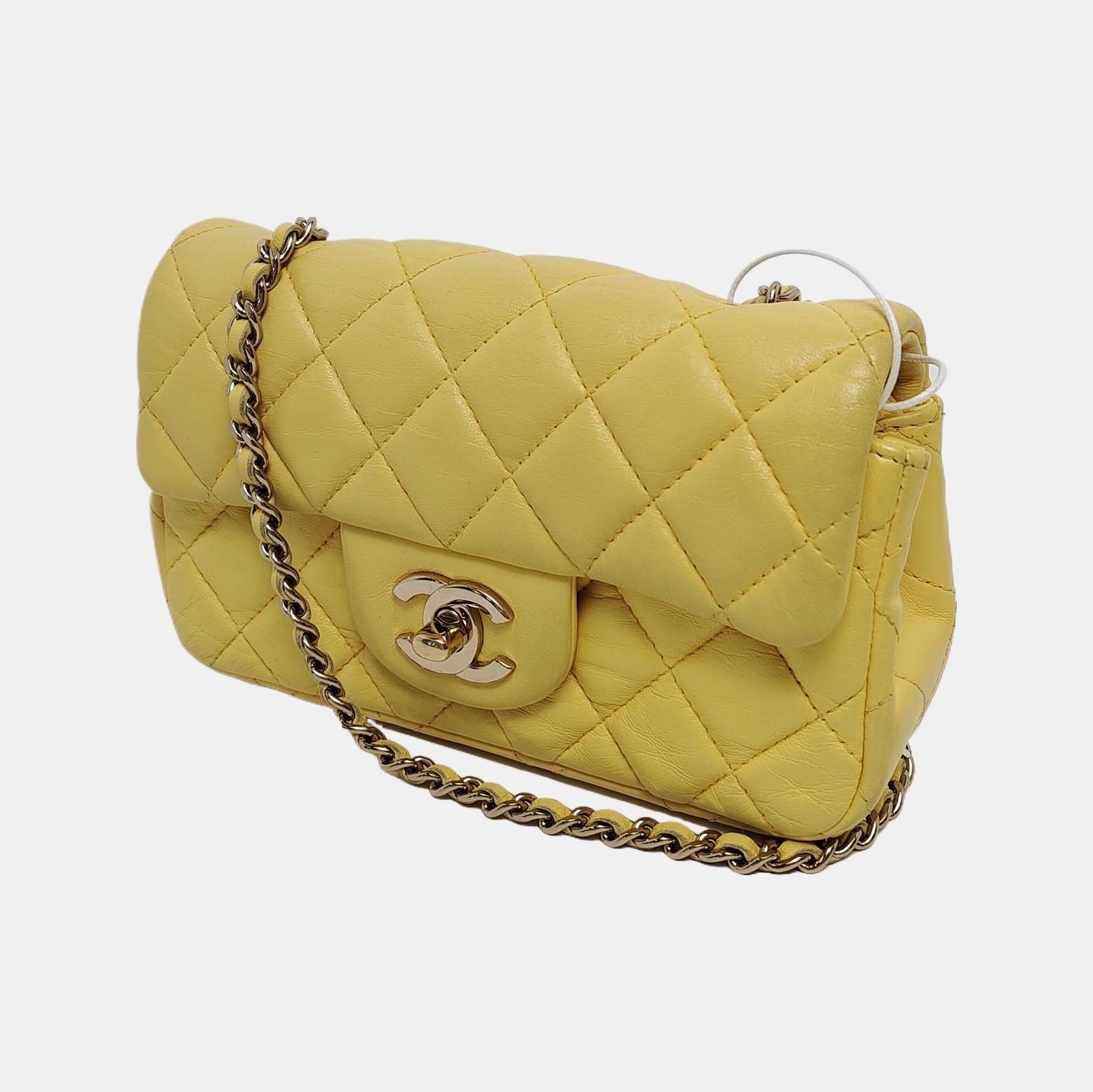Chanel Classic Flap Extra Super Mini Yellow Lambskin Gold Hardware, 2011 2