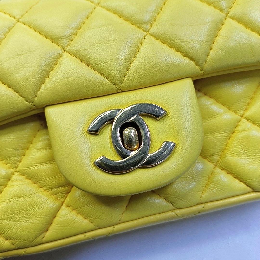 Chanel Classic Flap Extra Super Mini Yellow Lambskin Gold Hardware, 2011 3