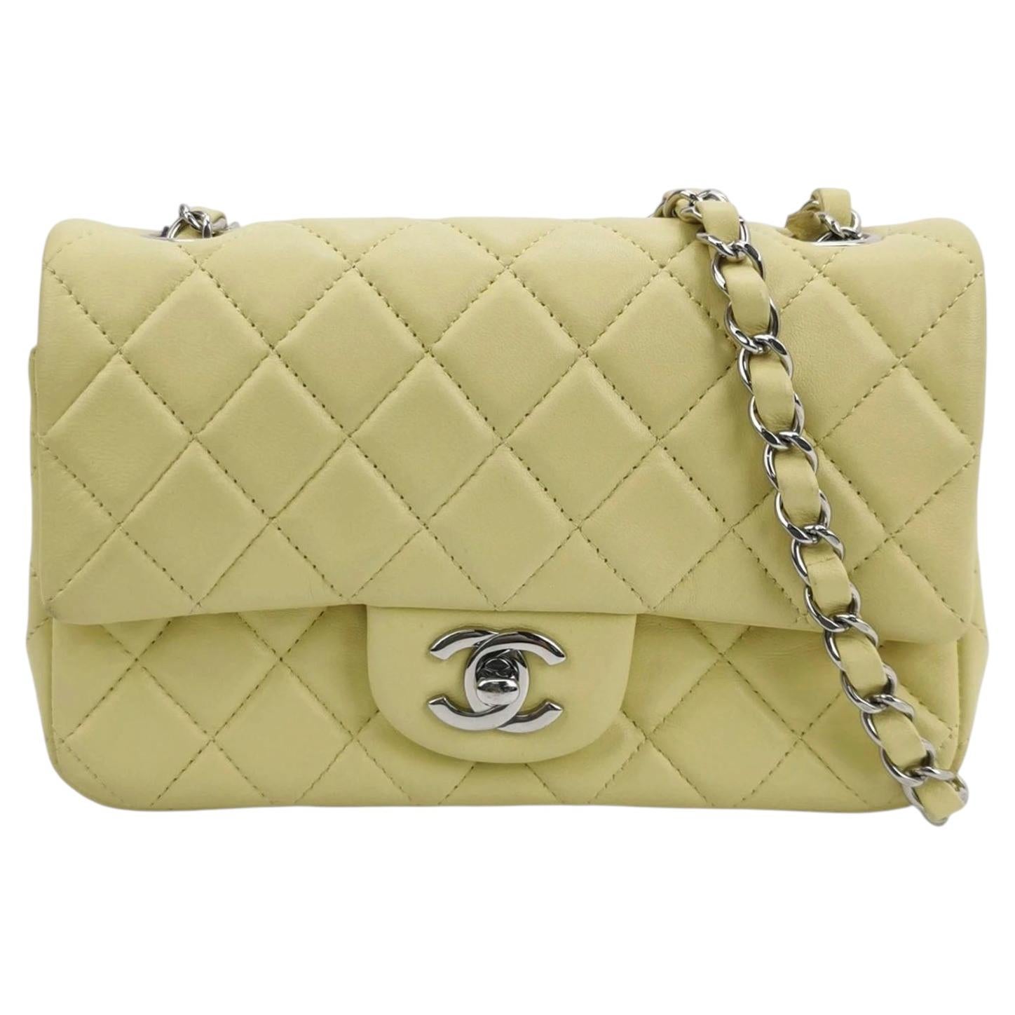 Chanel Classic Flap Rectangular Mini Yellow Lambskin Leather Silver Hardware