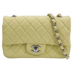 Chanel Classic Flap Rectangular Mini Yellow Lambskin Leather Silver Hardware