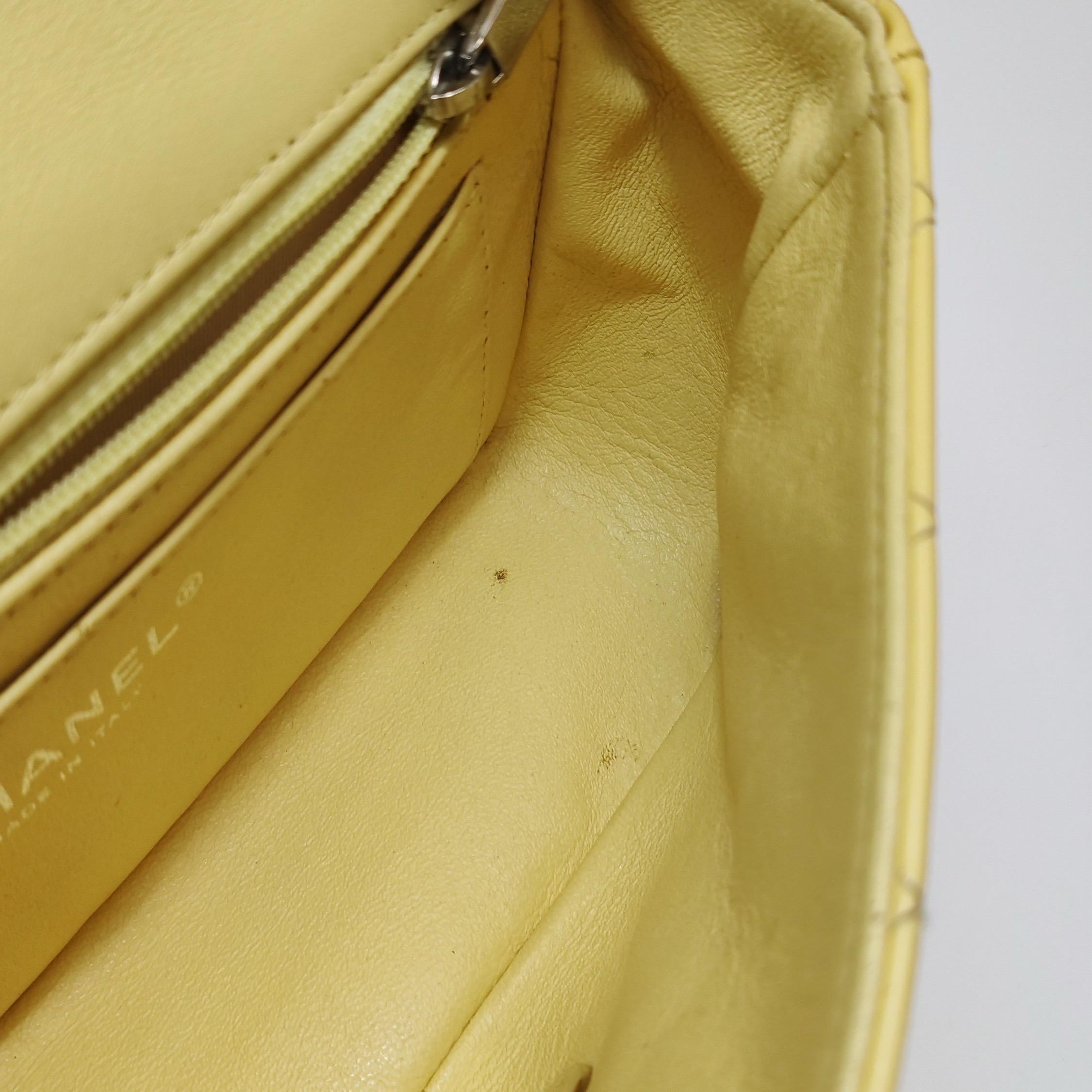 Chanel Classic Flap Rectangular Mini Yellow Patent Leather Silver Hardware For Sale 5