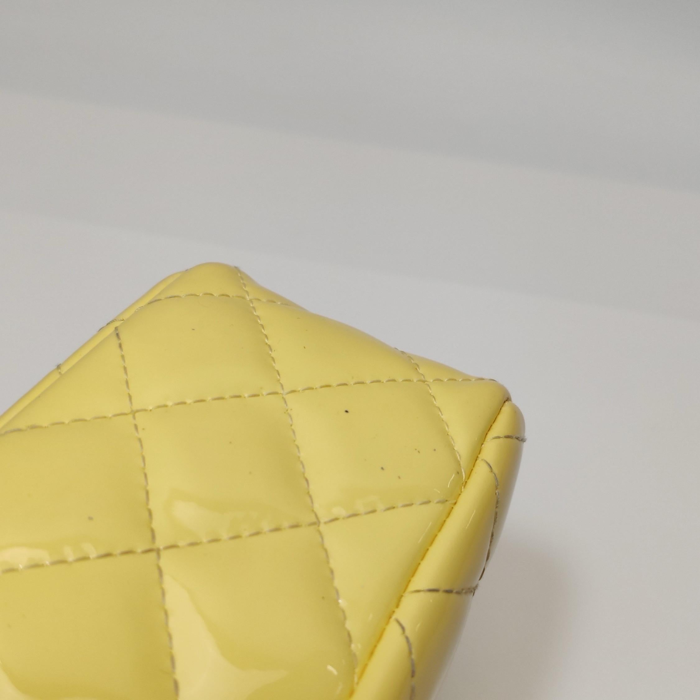 Chanel Classic Flap Rectangular Mini Yellow Patent Leather Silver Hardware For Sale 11