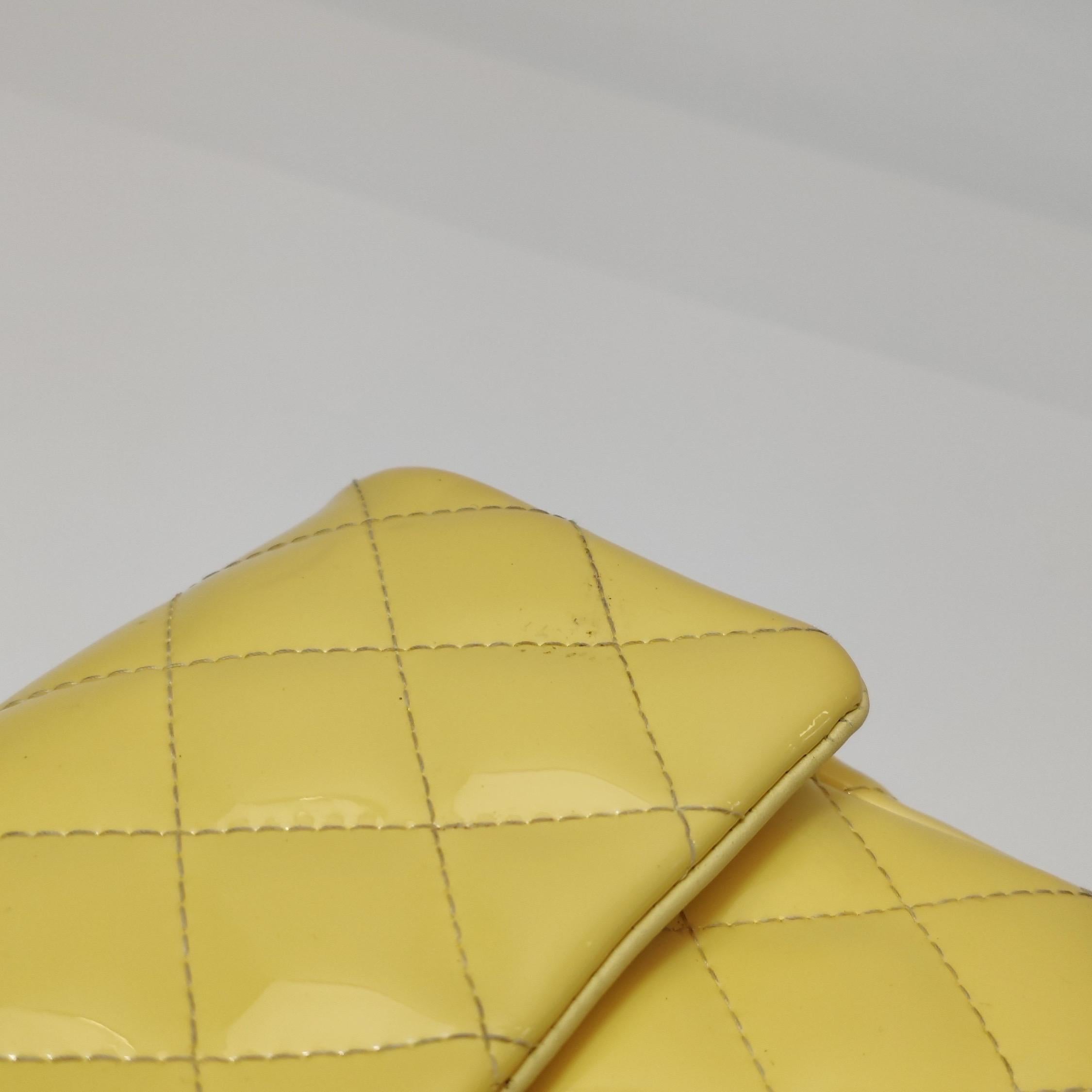Chanel Classic Flap Rectangular Mini Yellow Patent Leather Silver Hardware For Sale 12