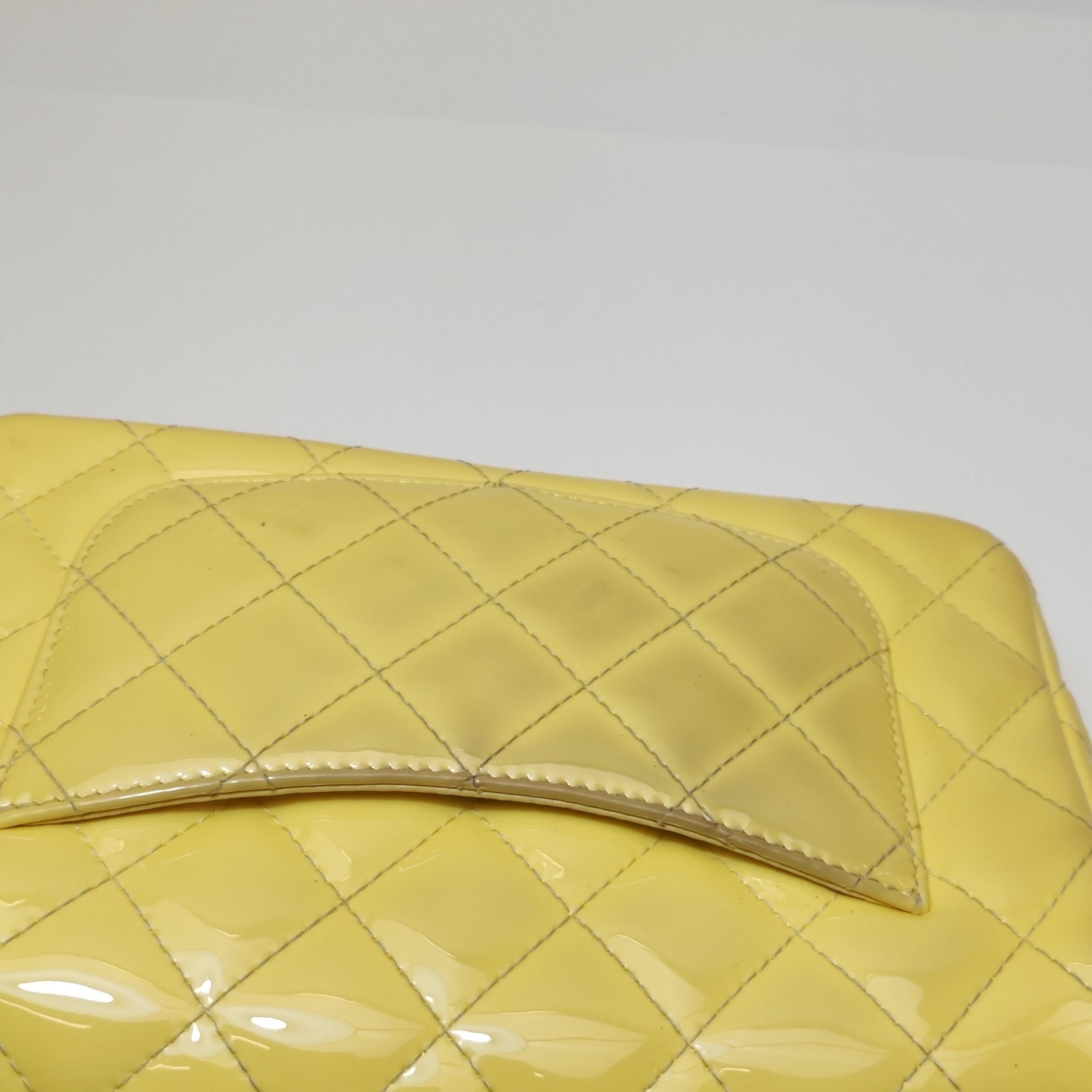 Chanel Classic Flap Rectangular Mini Yellow Patent Leather Silver Hardware For Sale 14