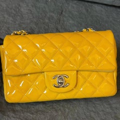Chanel Classic Flap Rectangular Mini Yellow Patent Leather Silver Hardware