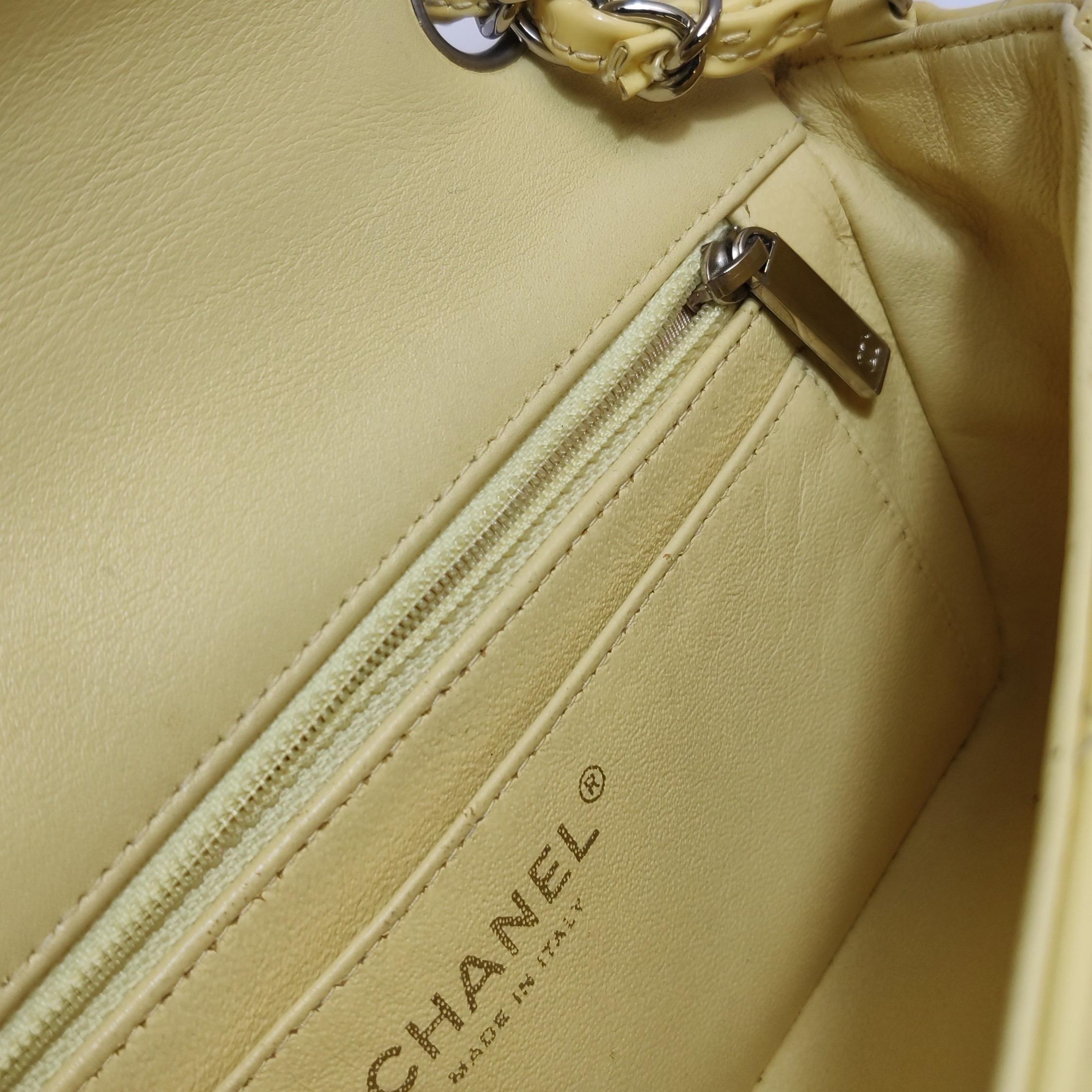 Chanel Classic Flap Rectangular Mini Yellow Patent Leather Silver Hardware For Sale 4