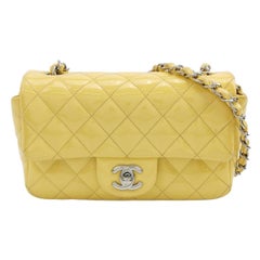 Chanel Classic Flap Rectangular Mini Yellow Patent Leather Silver Hardware