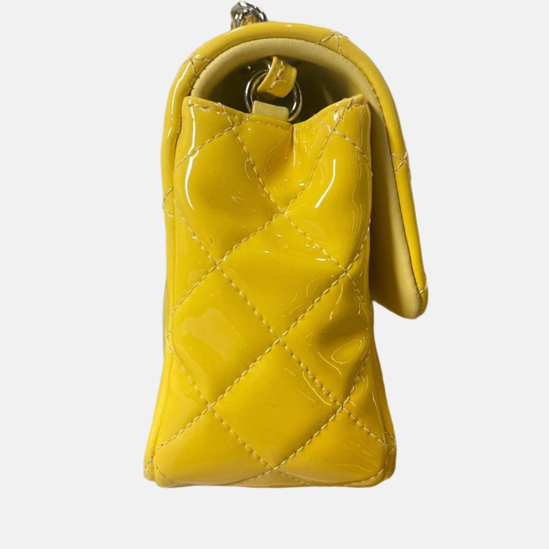 Orange Chanel Classic Flap Rectangular Mini Yellow Patent Leather Silver HW, 2014-2015