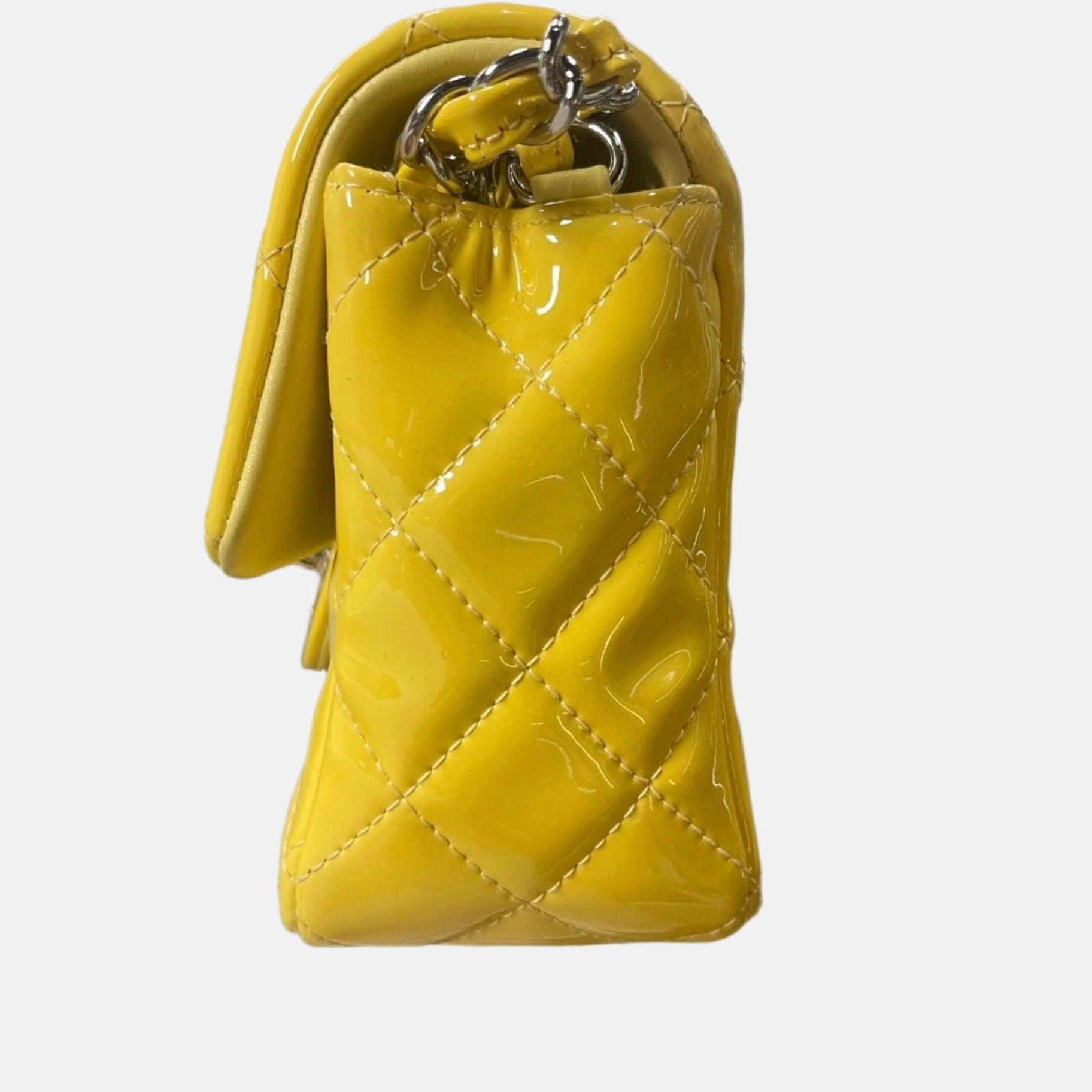 Chanel Classic Flap Rectangular Mini Yellow Patent Leather Silver HW, 2014-2015 In Excellent Condition In AUBERVILLIERS, FR