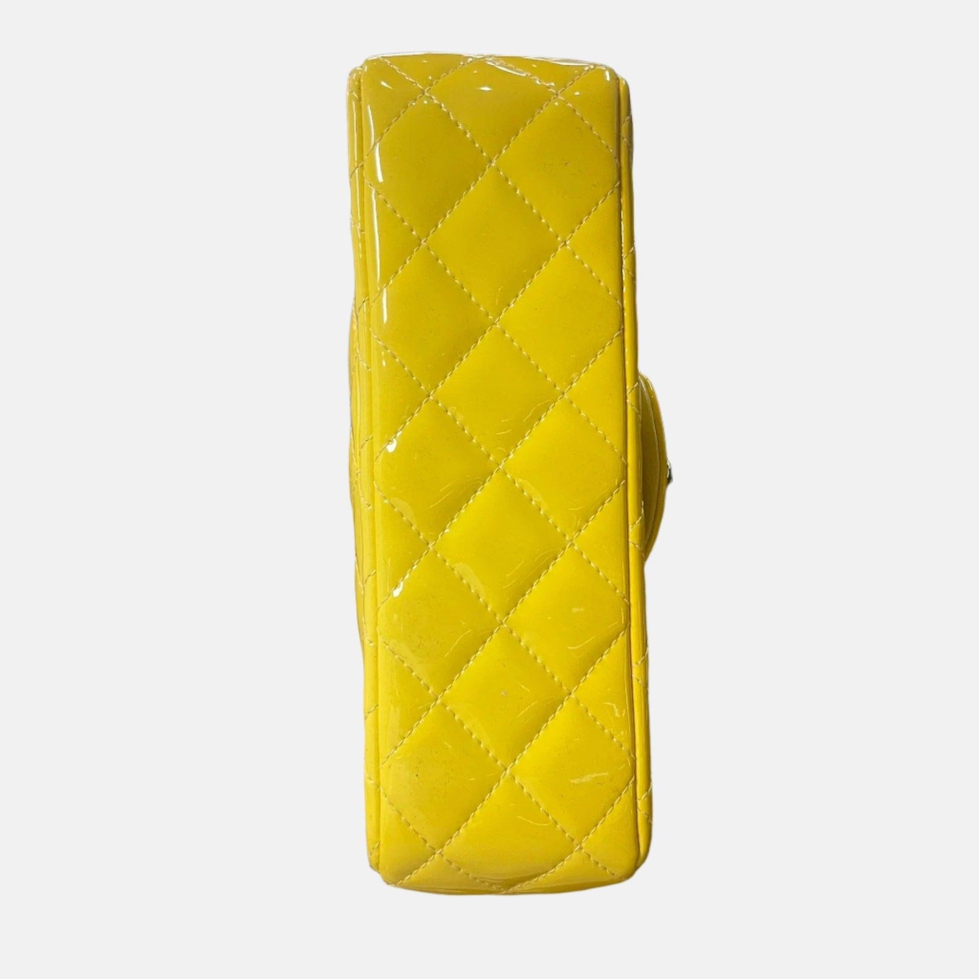 Women's Chanel Classic Flap Rectangular Mini Yellow Patent Leather Silver HW, 2014-2015