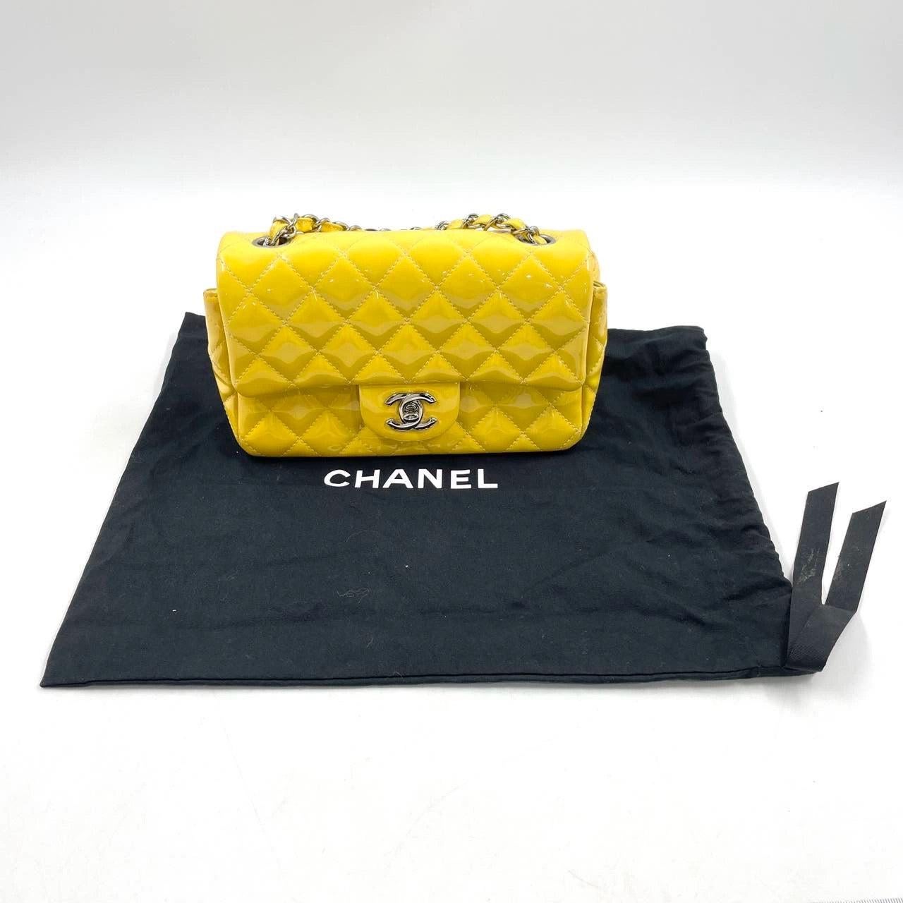 Chanel Classic Flap Rectangular Mini Yellow Patent Leather Silver HW, 2014-2015 4