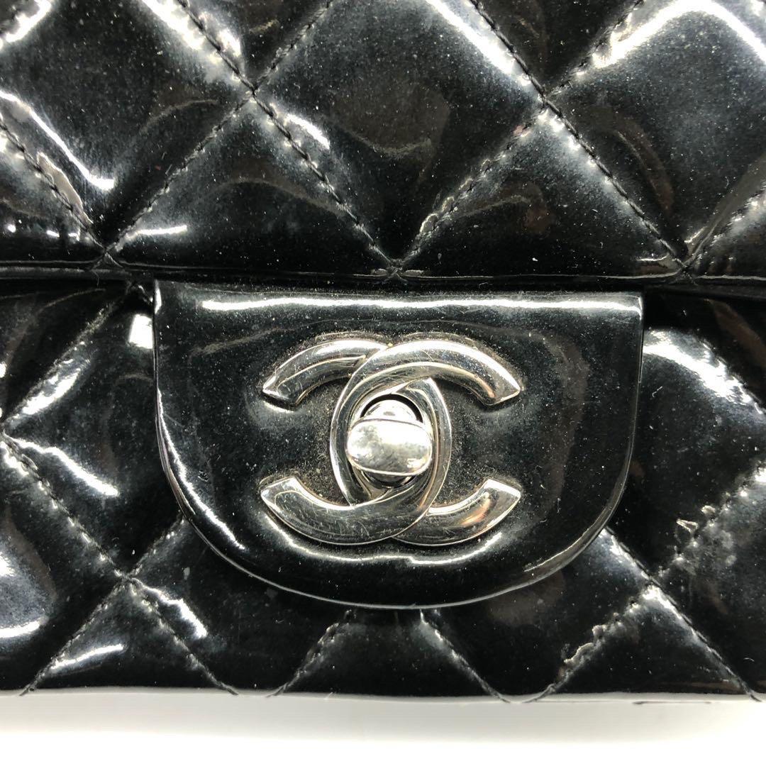 Chanel Classic Flap Rectangular Super Mini Black Patent Leather Silver Hardware For Sale 7