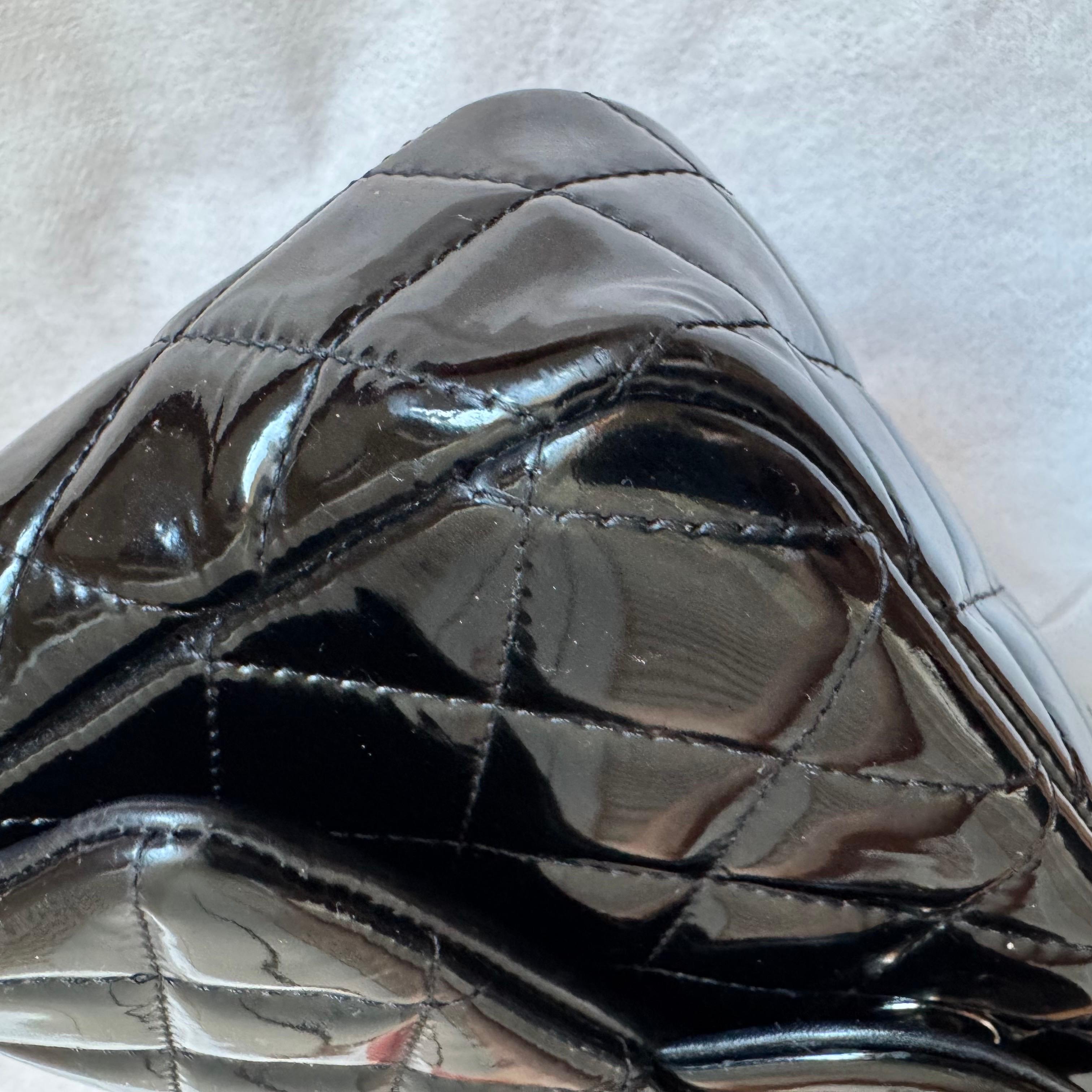 Chanel Classic Flap Rectangular Super Mini Black Patent Leather Silver Hardware en vente 12