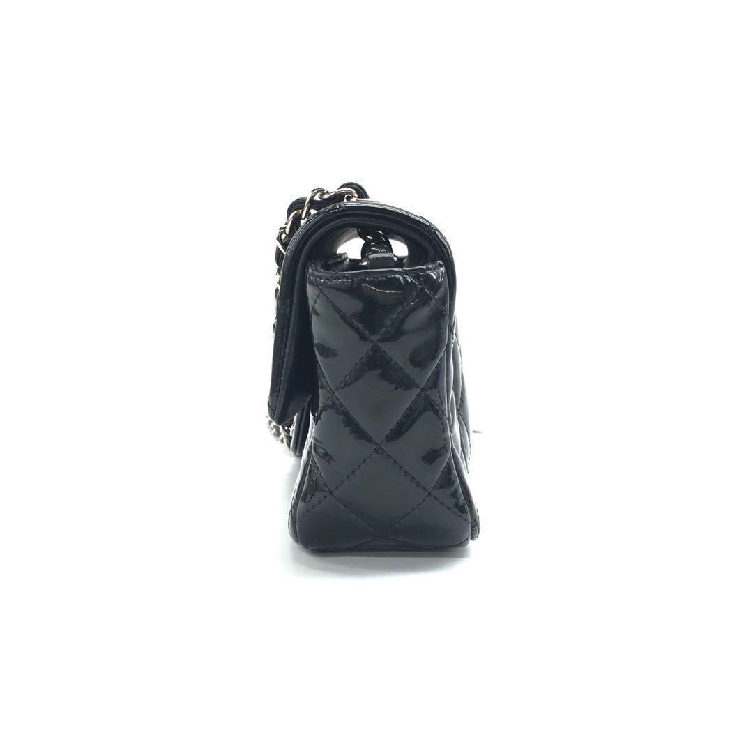 Women's Chanel Classic Flap Rectangular Super Mini Black Patent Leather Silver Hardware For Sale