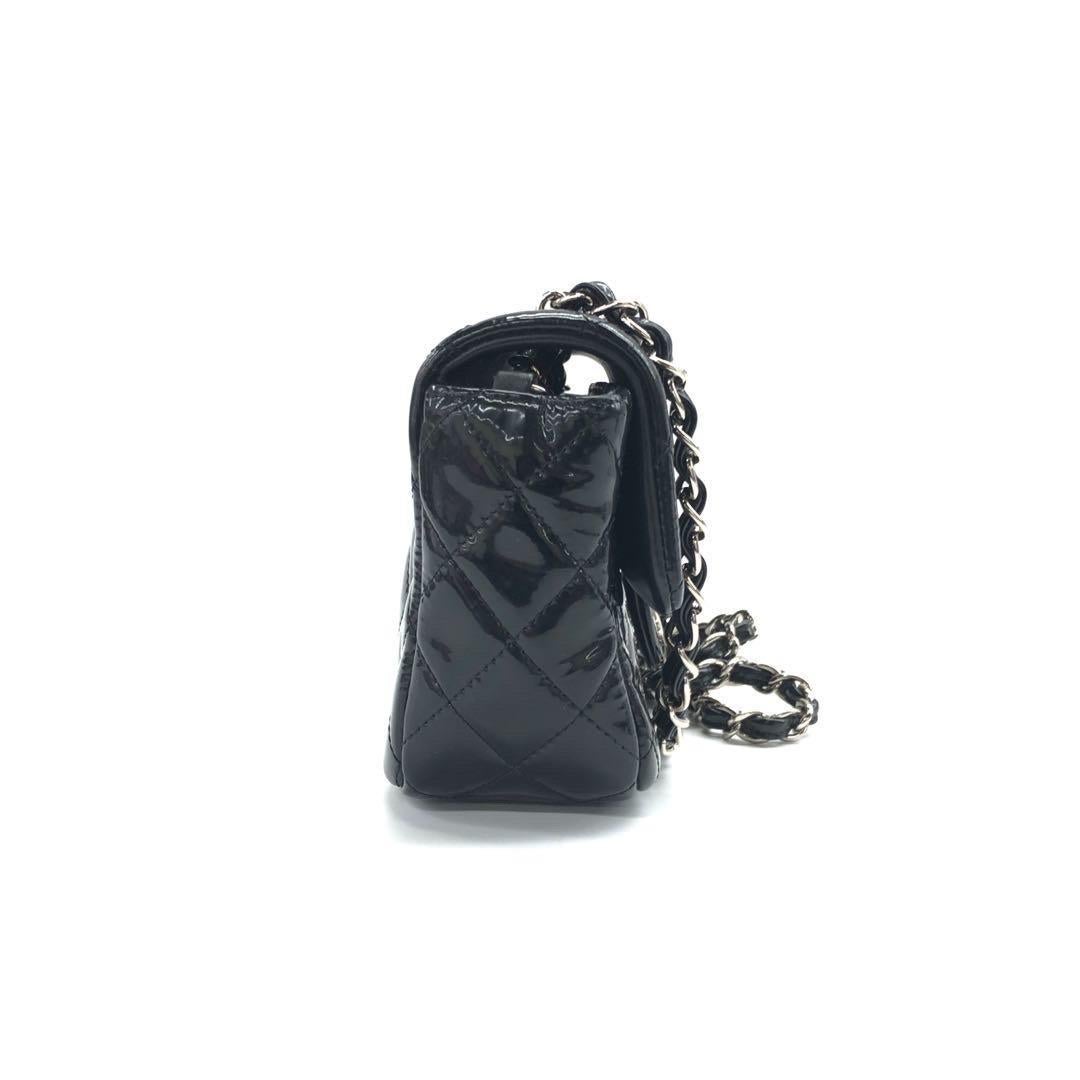 Chanel Classic Flap Rectangular Super Mini Black Patent Leather Silver Hardware For Sale 1