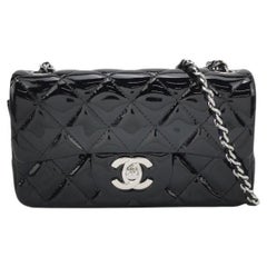 Chanel Classic Flap Rectangular Super Mini Black Patent Leather Silver Hardware