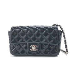 Chanel Classic Flap Rectangular Super Mini Black Patent Leather Silver Hardware