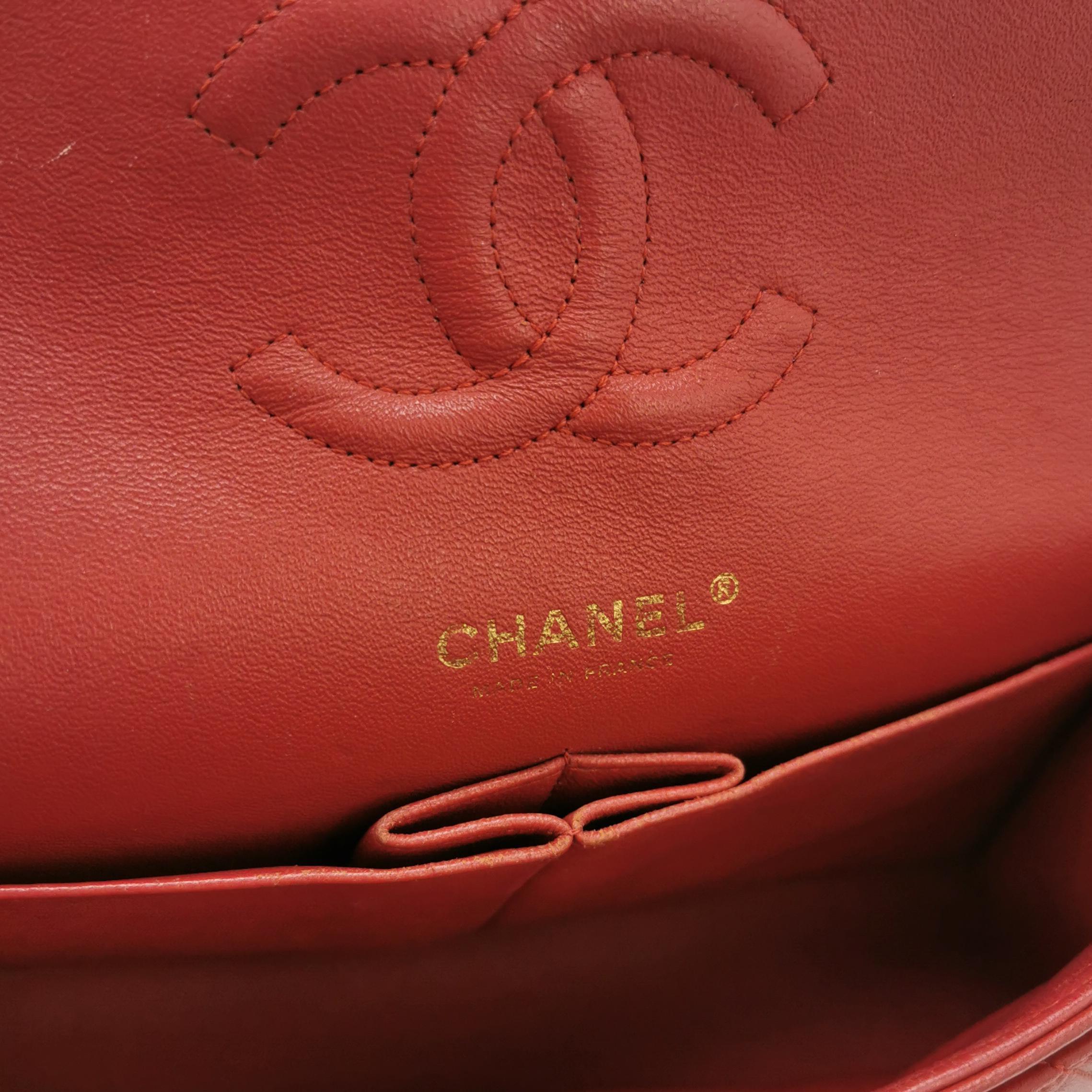 Chanel Classic Flap Red Lambskin Leather Double Flap Gold Hardware For Sale 5
