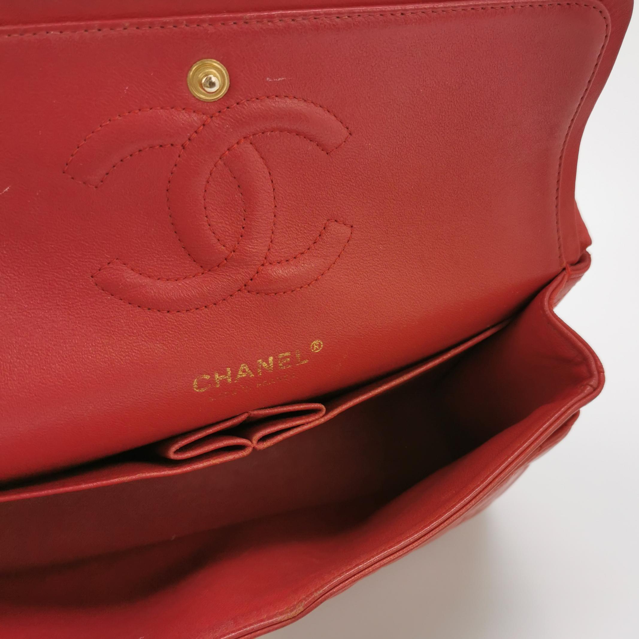 Chanel Classic Flap Red Lambskin Leather Double Flap Gold Hardware For Sale 6