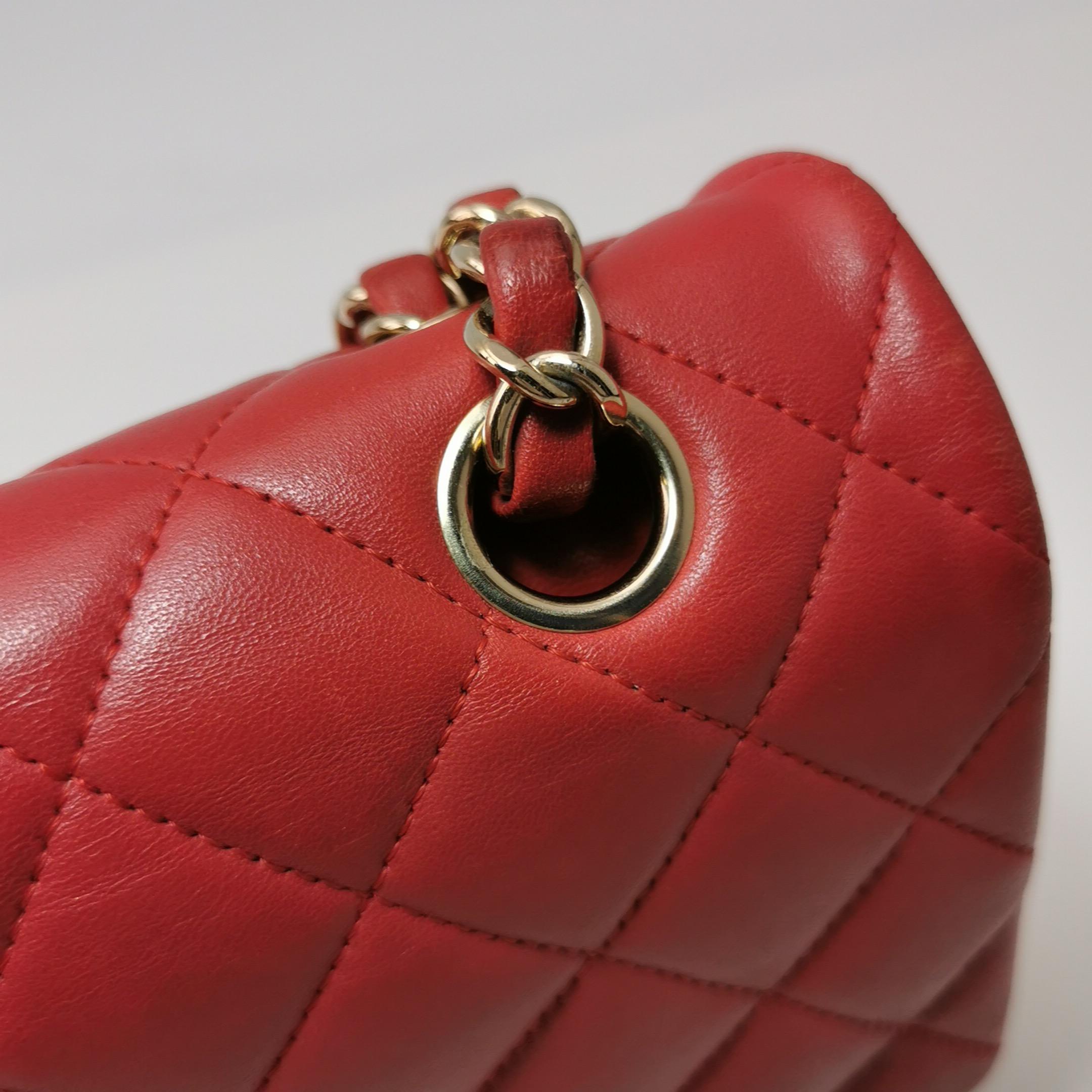 Chanel Classic Flap Red Lambskin Leather Double Flap Gold Hardware For Sale 7