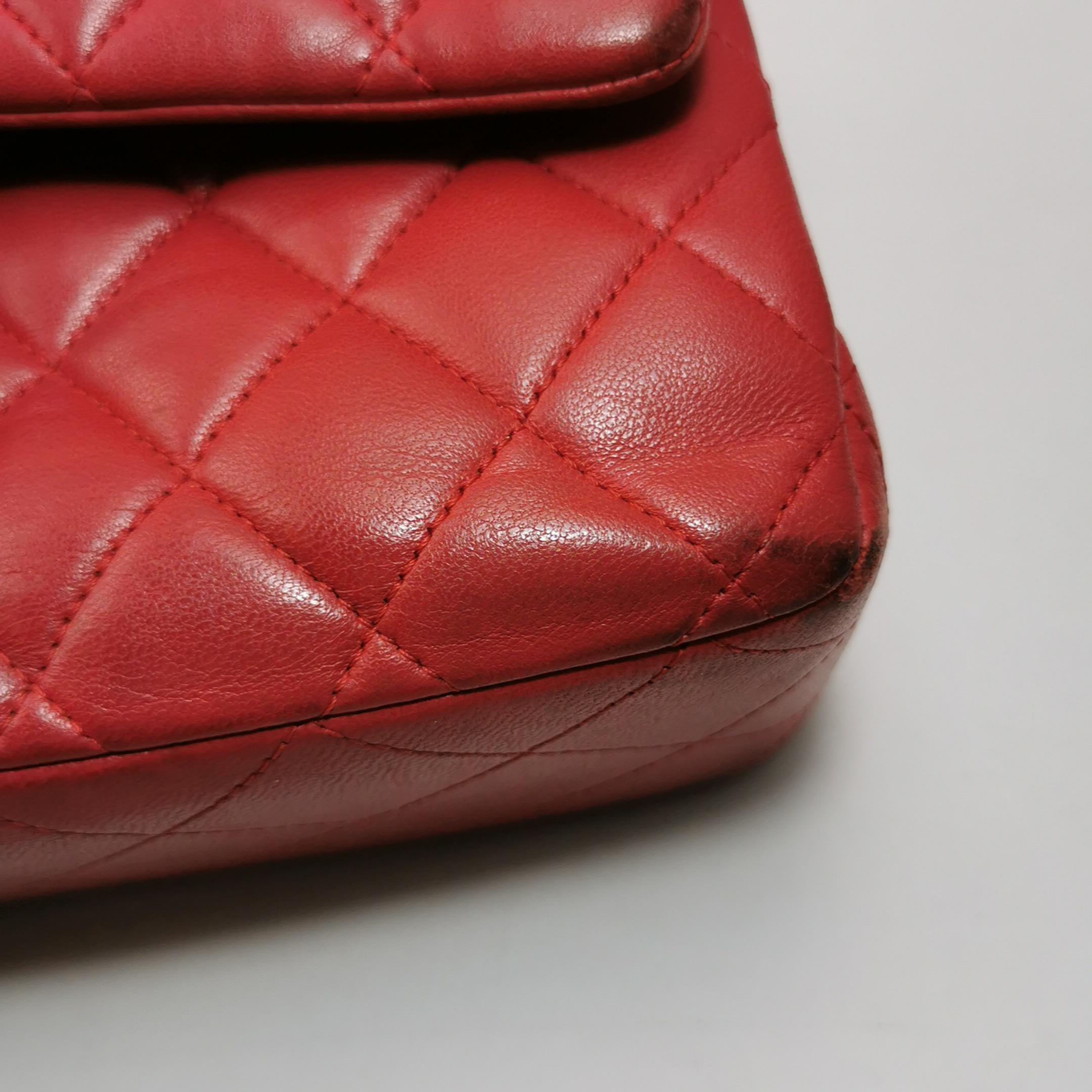 Chanel Classic Flap Red Lambskin Leather Double Flap Gold Hardware For Sale 8