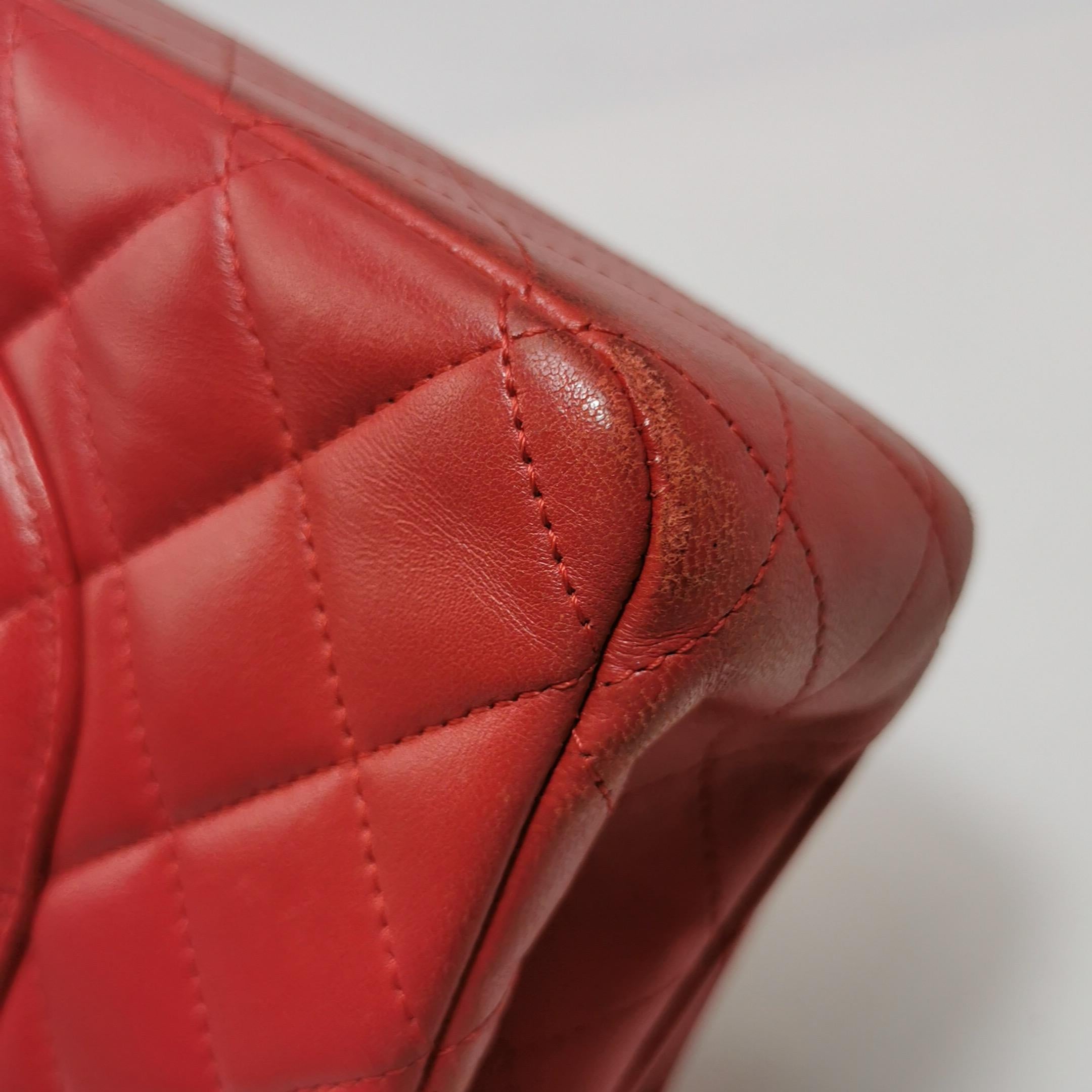 Chanel Classic Flap Red Lambskin Leather Double Flap Gold Hardware For Sale 9