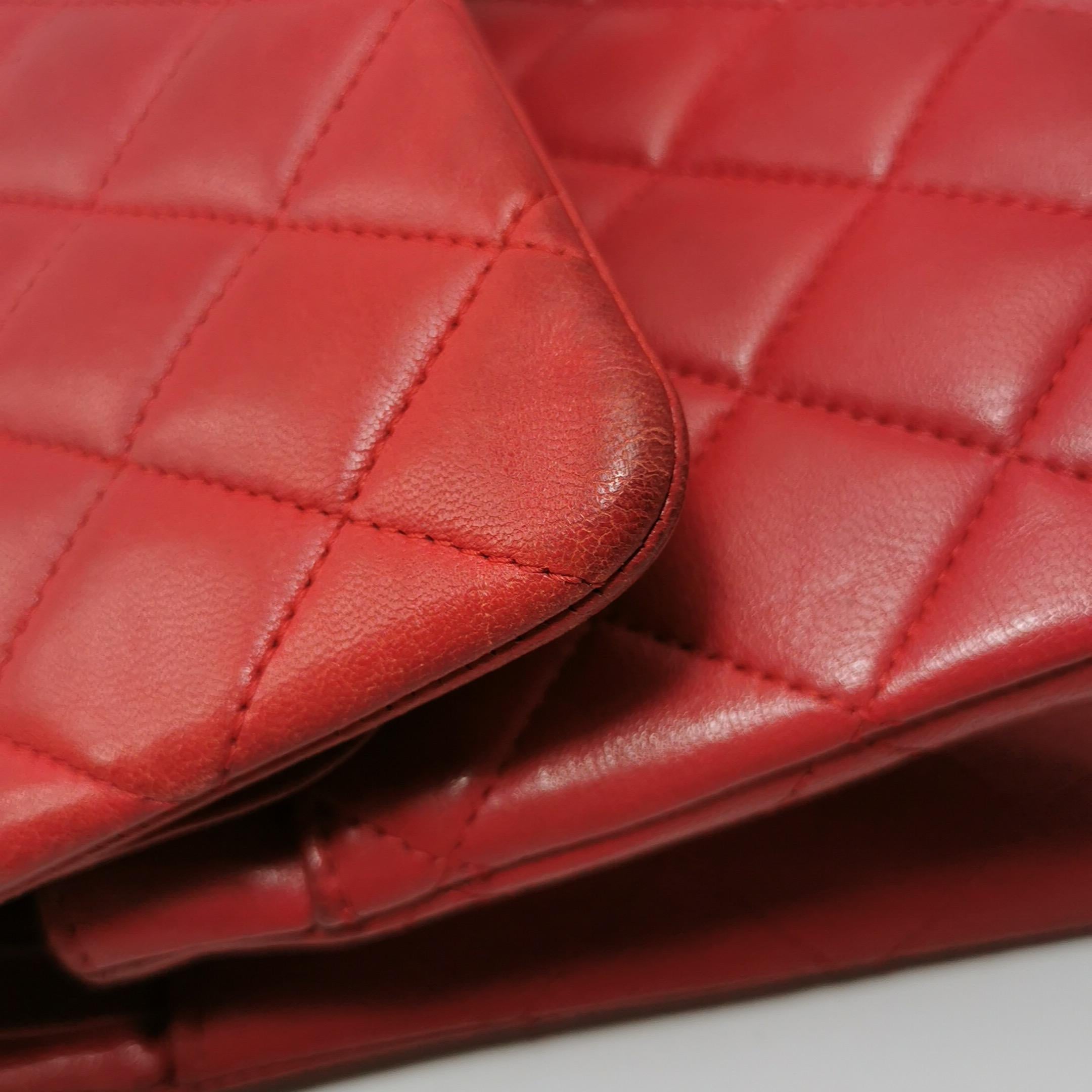 Chanel Classic Flap Red Lambskin Leather Double Flap Gold Hardware For Sale 10