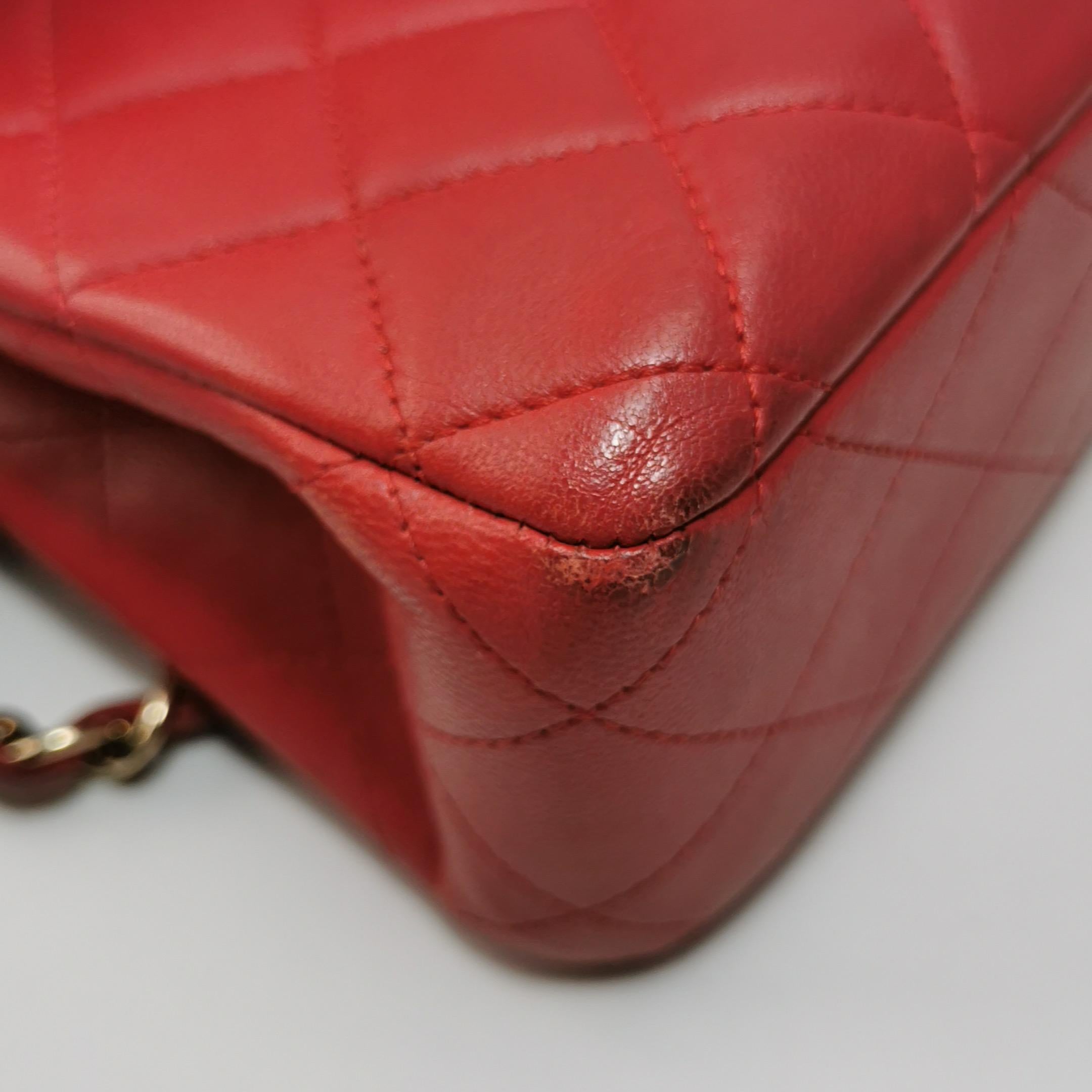 Chanel Classic Flap Red Lambskin Leather Double Flap Gold Hardware For Sale 11