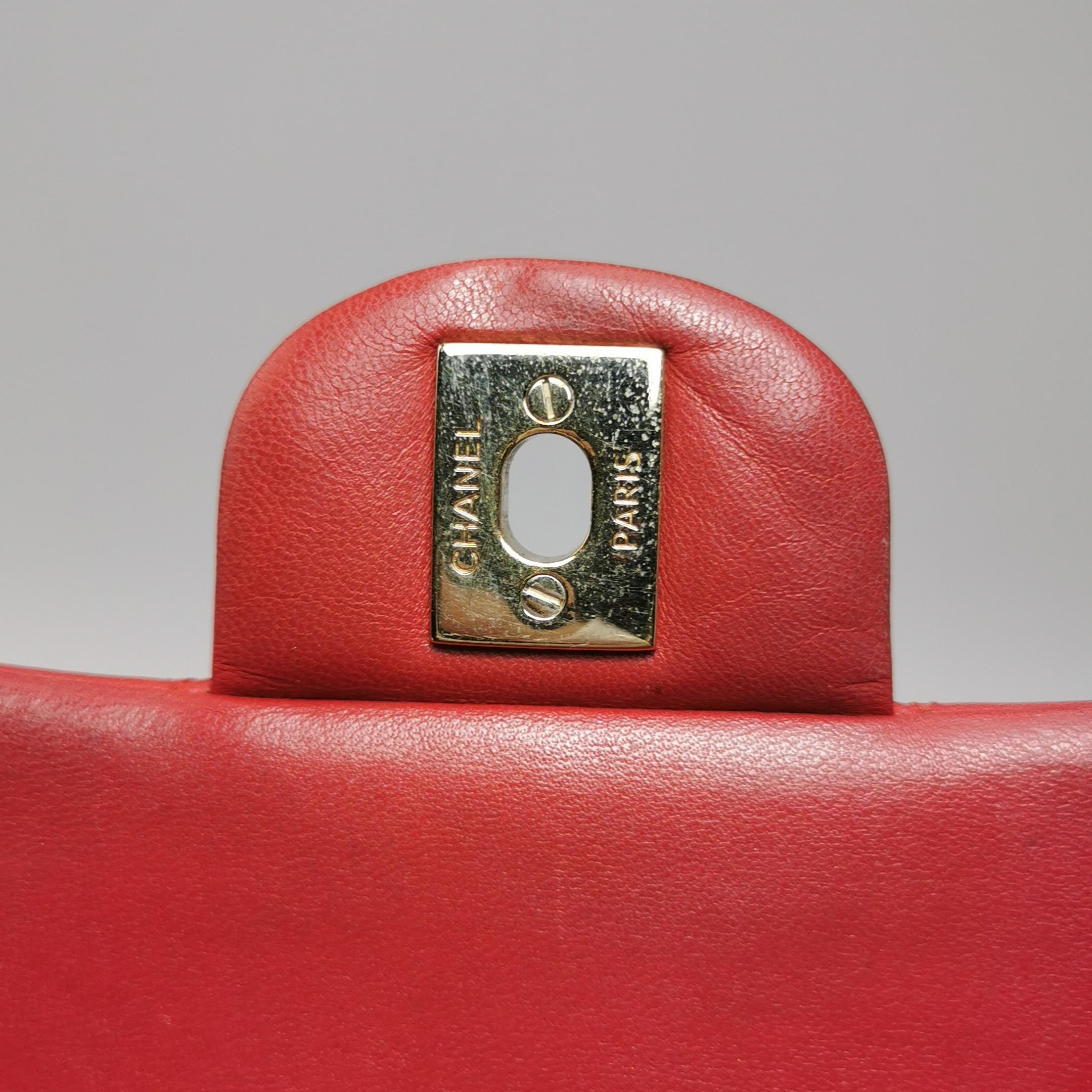 Chanel Classic Flap Red Lambskin Leather Double Flap Gold Hardware For Sale 12