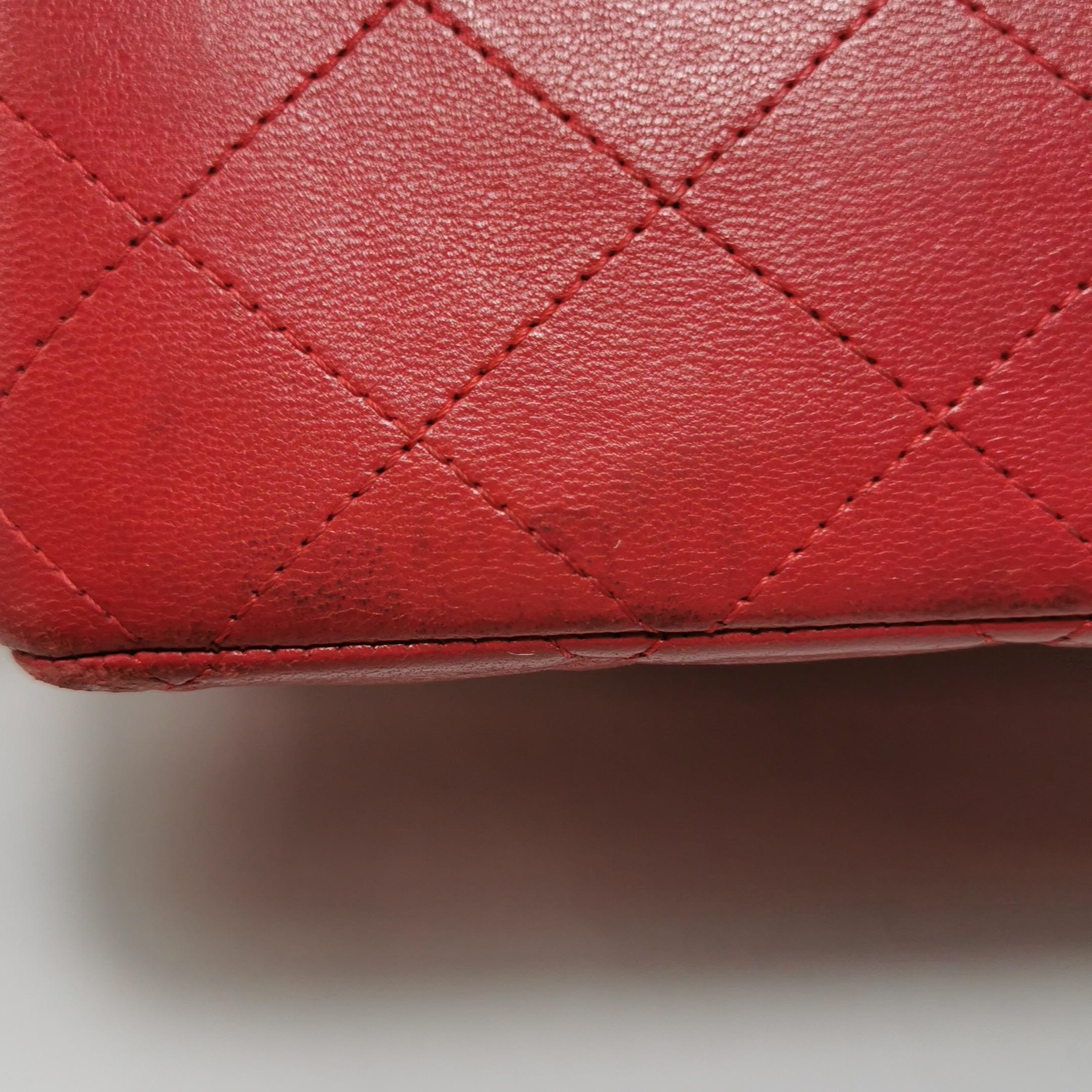 Chanel Classic Flap Red Lambskin Leather Double Flap Gold Hardware For Sale 14
