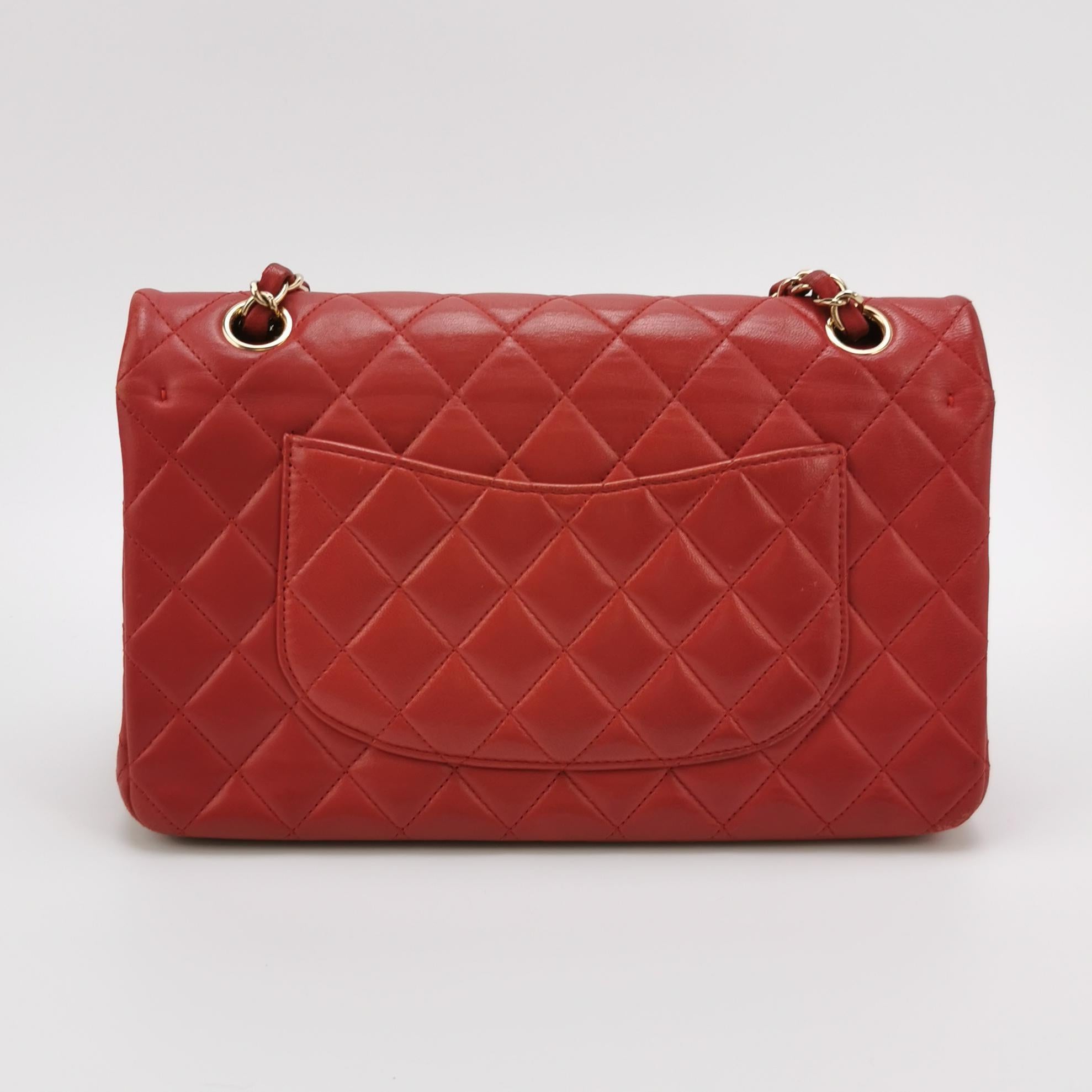 Women's Chanel Classic Flap Red Lambskin Leather Double Flap Gold Hardware For Sale