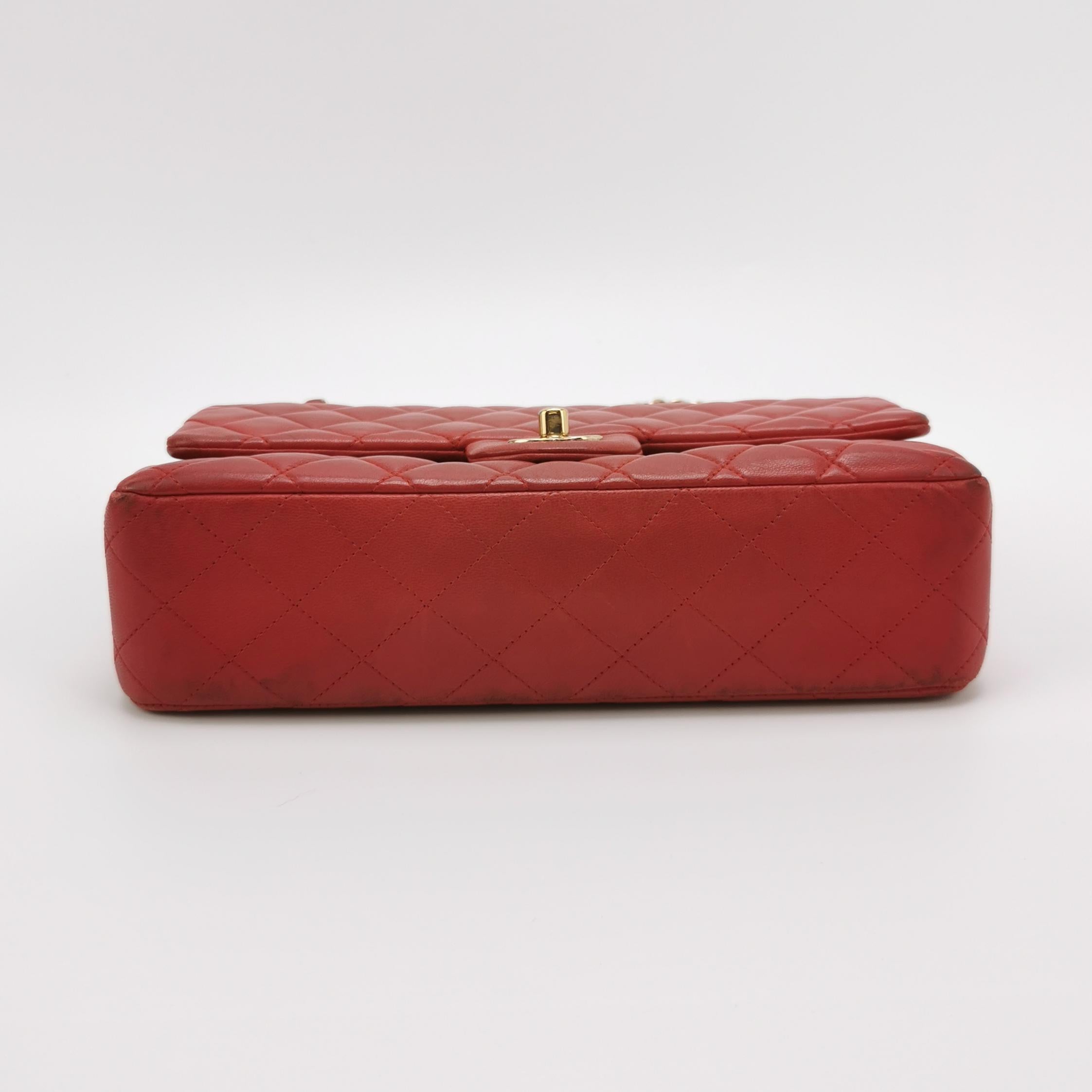 Chanel Classic Flap Red Lambskin Leather Double Flap Gold Hardware For Sale 1