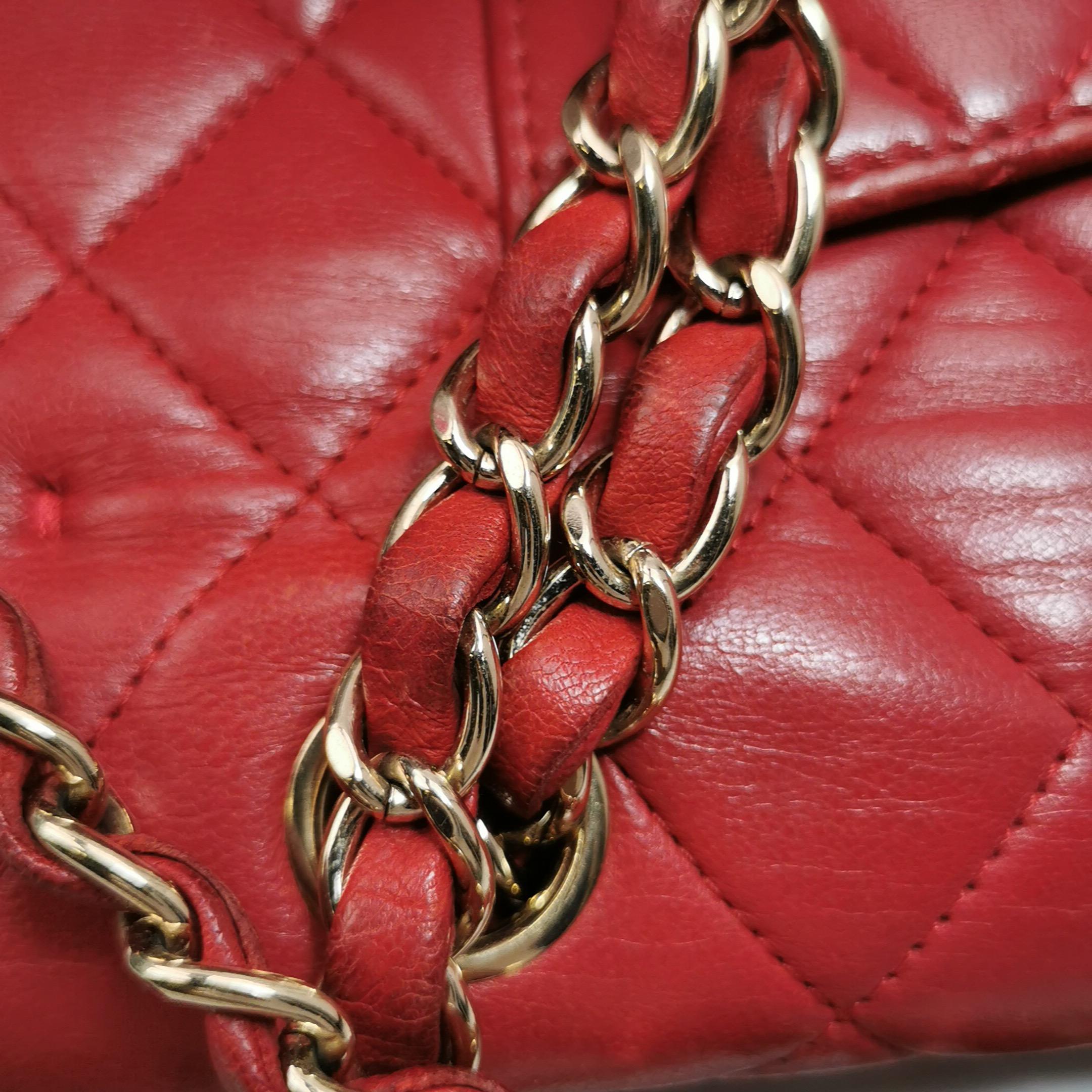 Chanel Classic Flap Red Lambskin Leather Double Flap Gold Hardware For Sale 3