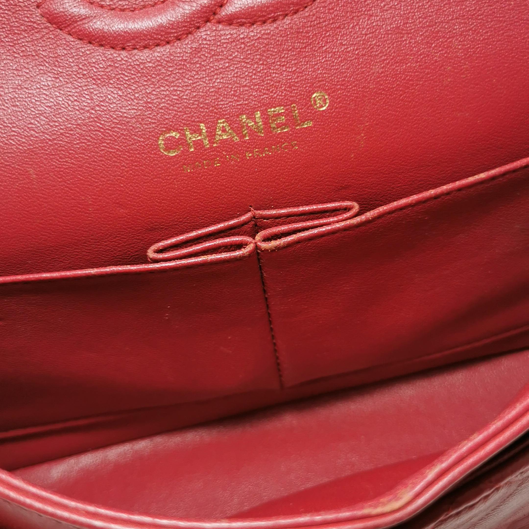 Chanel Classic Flap Red Lambskin Leather Double Flap Gold Hardware For Sale 4
