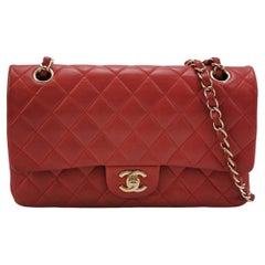 Chanel Classic Flap Red Lambskin Leather Double Flap Gold Hardware