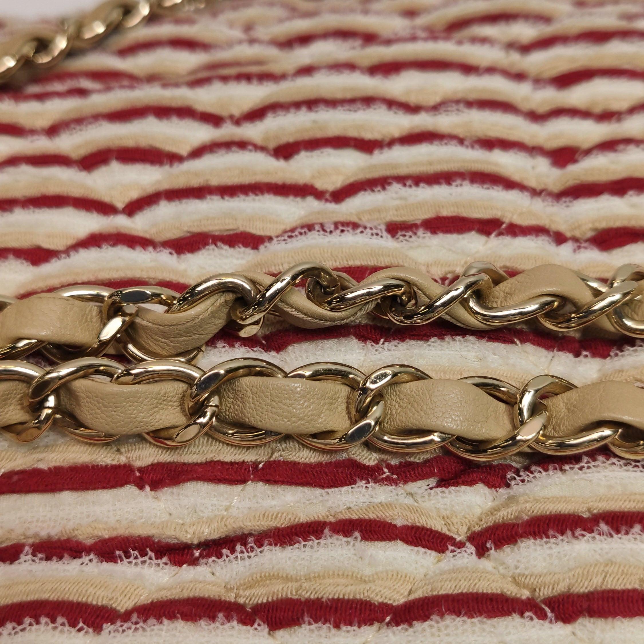 Chanel Classic Flap Rosso Bianco a righe Medium Jersey Coco Sailor in vendita 7