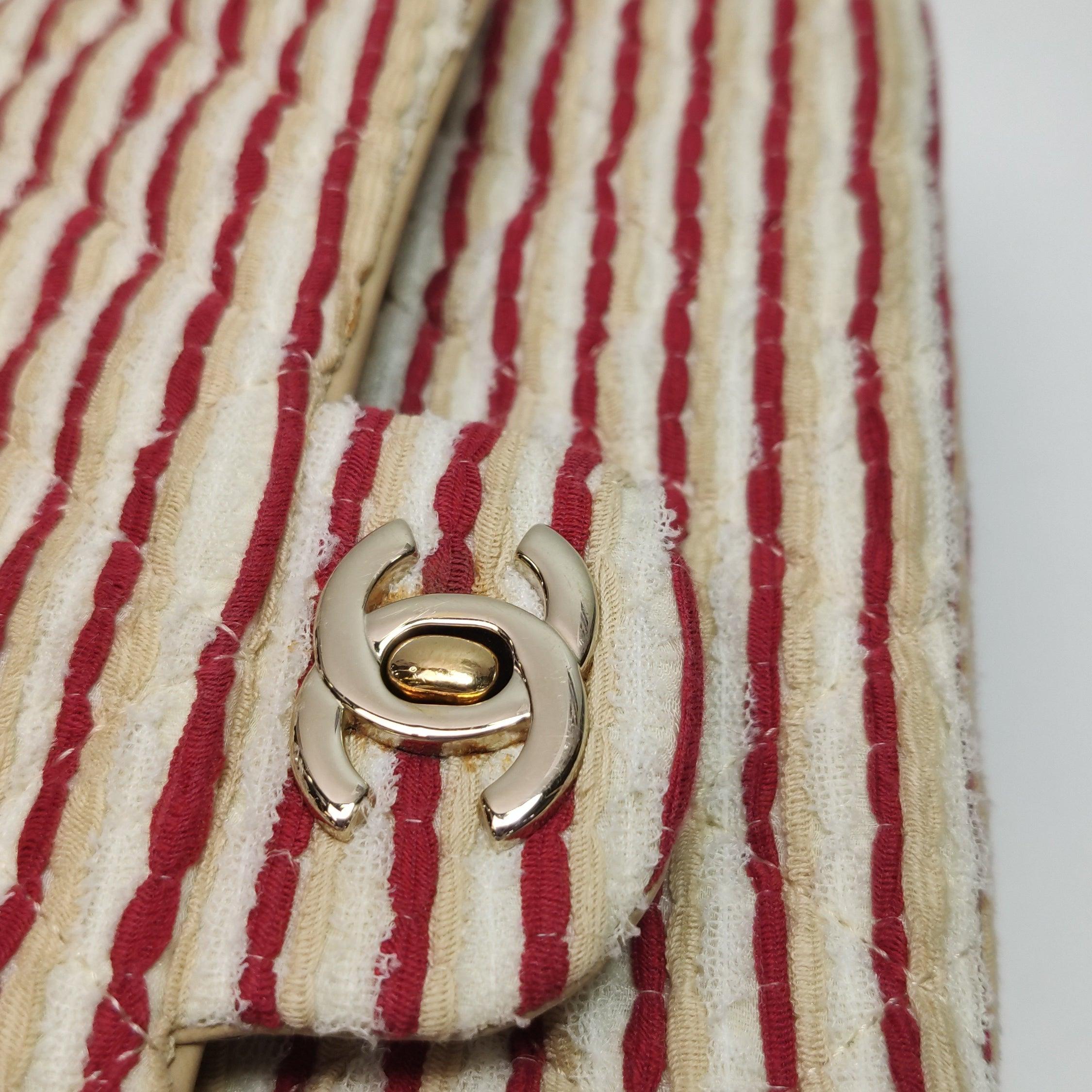 Chanel Classic Flap Rosso Bianco a righe Medium Jersey Coco Sailor in vendita 8