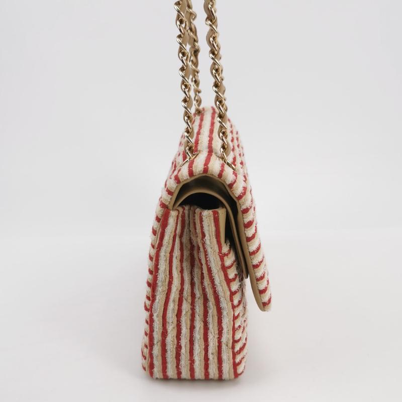 Beige Chanel Classic Flap Rosso Bianco a righe Medium Jersey Coco Sailor in vendita