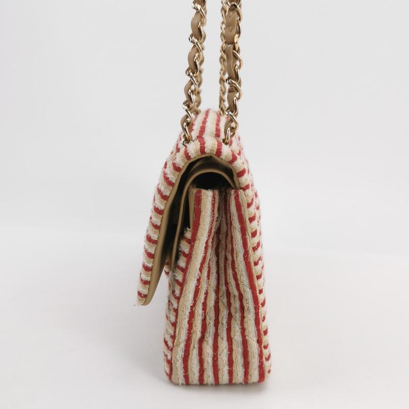 Chanel Classic Flap Rosso Bianco a righe Medium Jersey Coco Sailor In condizioni buone in vendita a AUBERVILLIERS, FR
