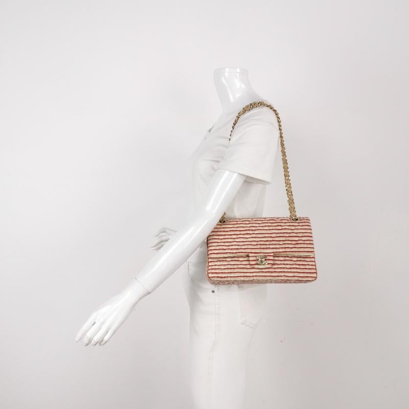 Donna Chanel Classic Flap Rosso Bianco a righe Medium Jersey Coco Sailor in vendita