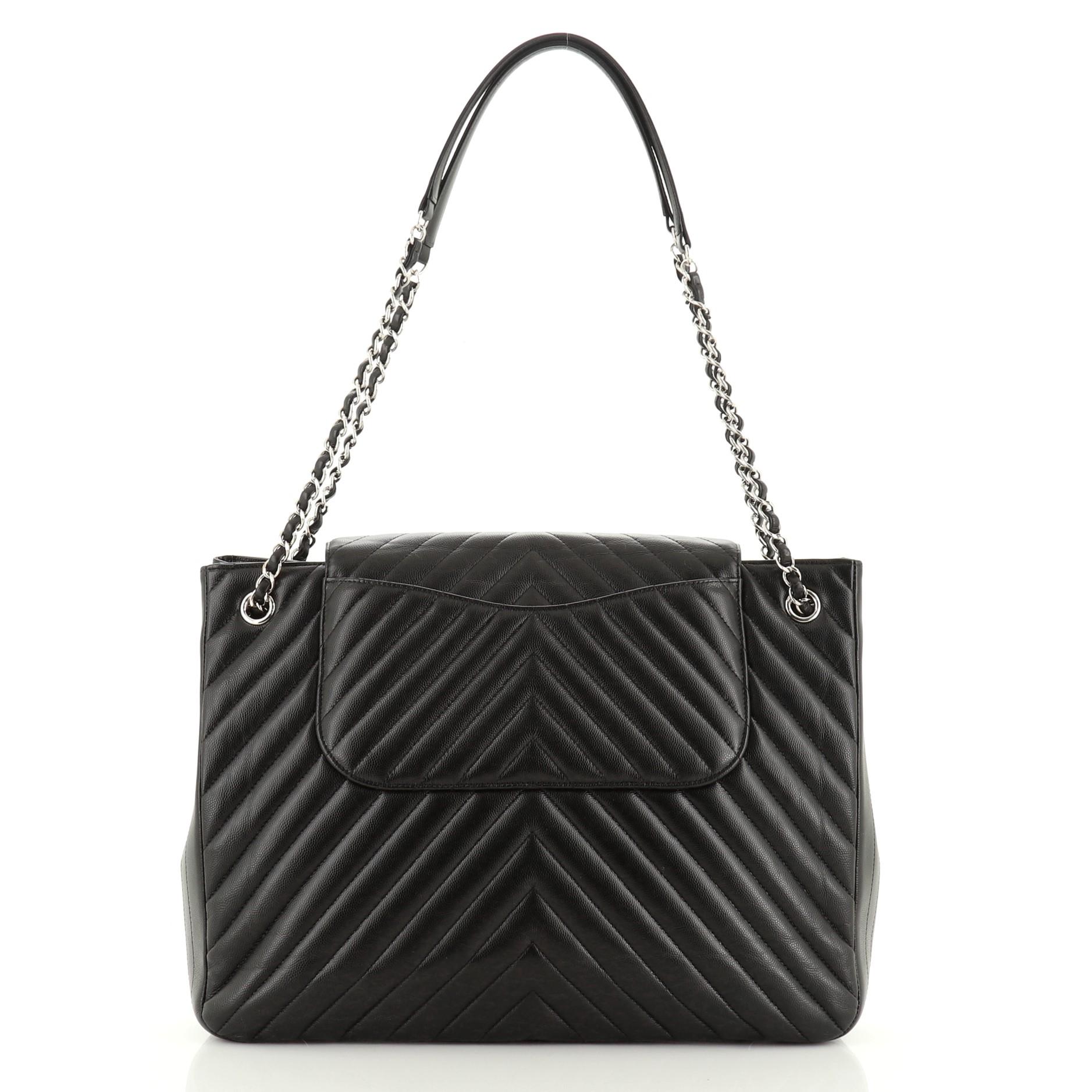 Chanel Classic Flap Shopping Tote Chevron Caviar Large In Good Condition In NY, NY
